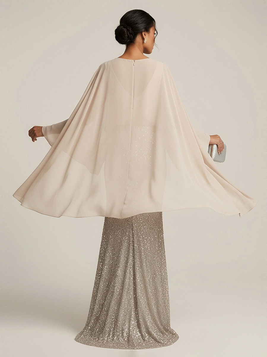 Sequin V Neck Mermaid Mother of the Bride Dresses with Cape