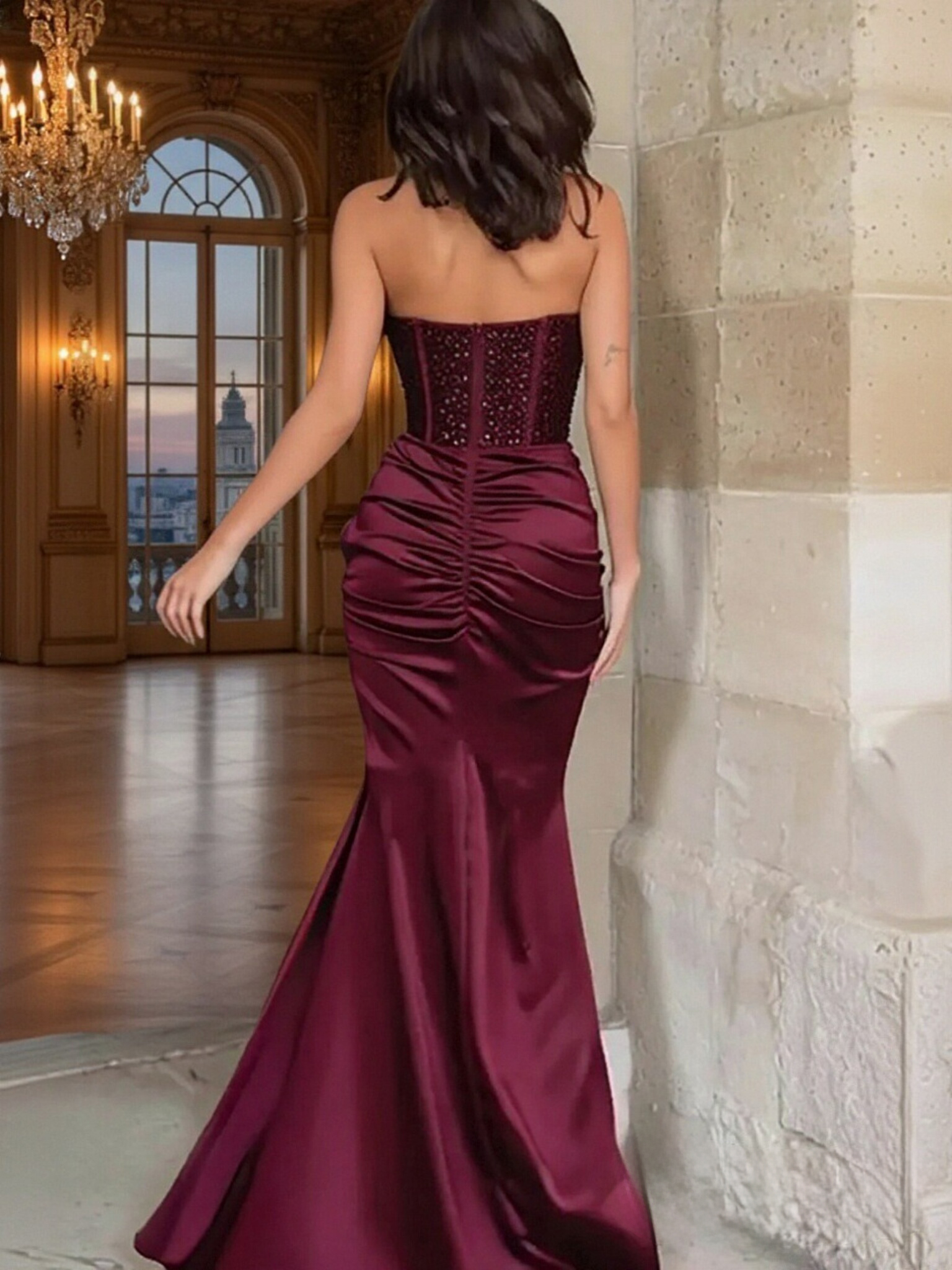 Sweetheart Satin Mermaid Sequin Prom Dresses with Slit