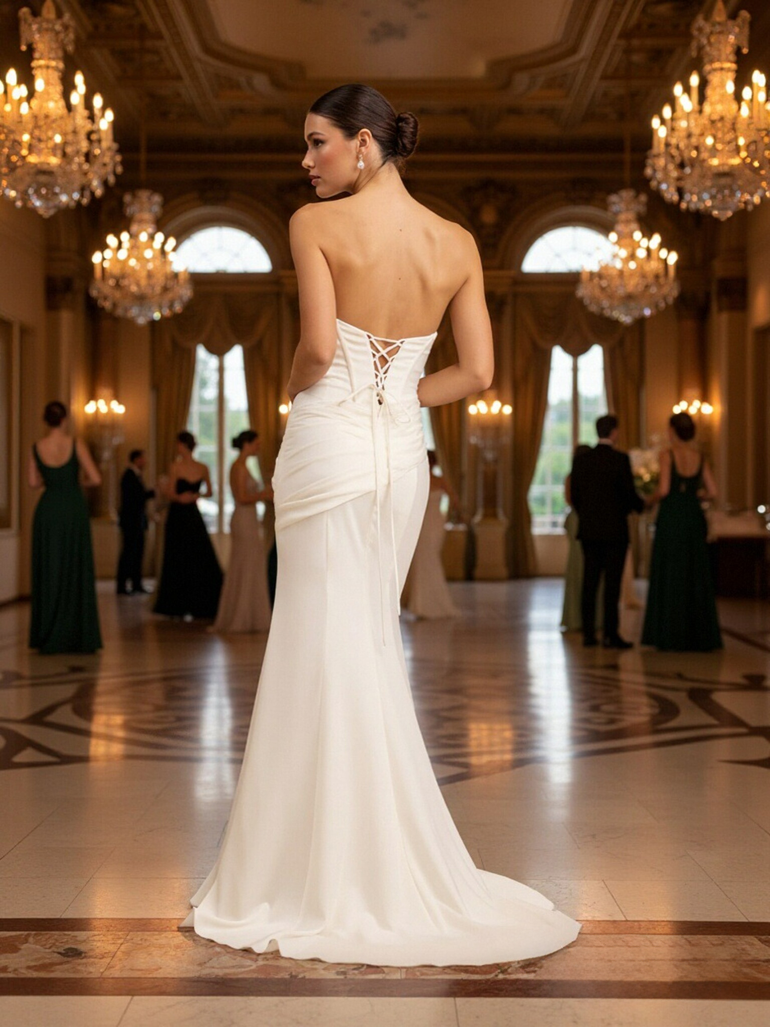 Strapless Satin Mermaid Pleats Prom Dresses