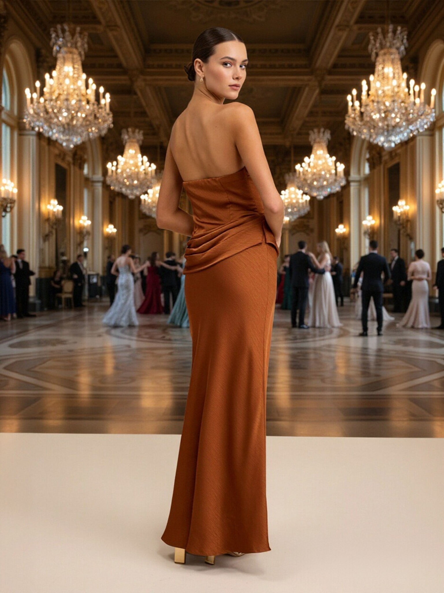 Strapless Satin Mermaid Pleats Prom Dresses