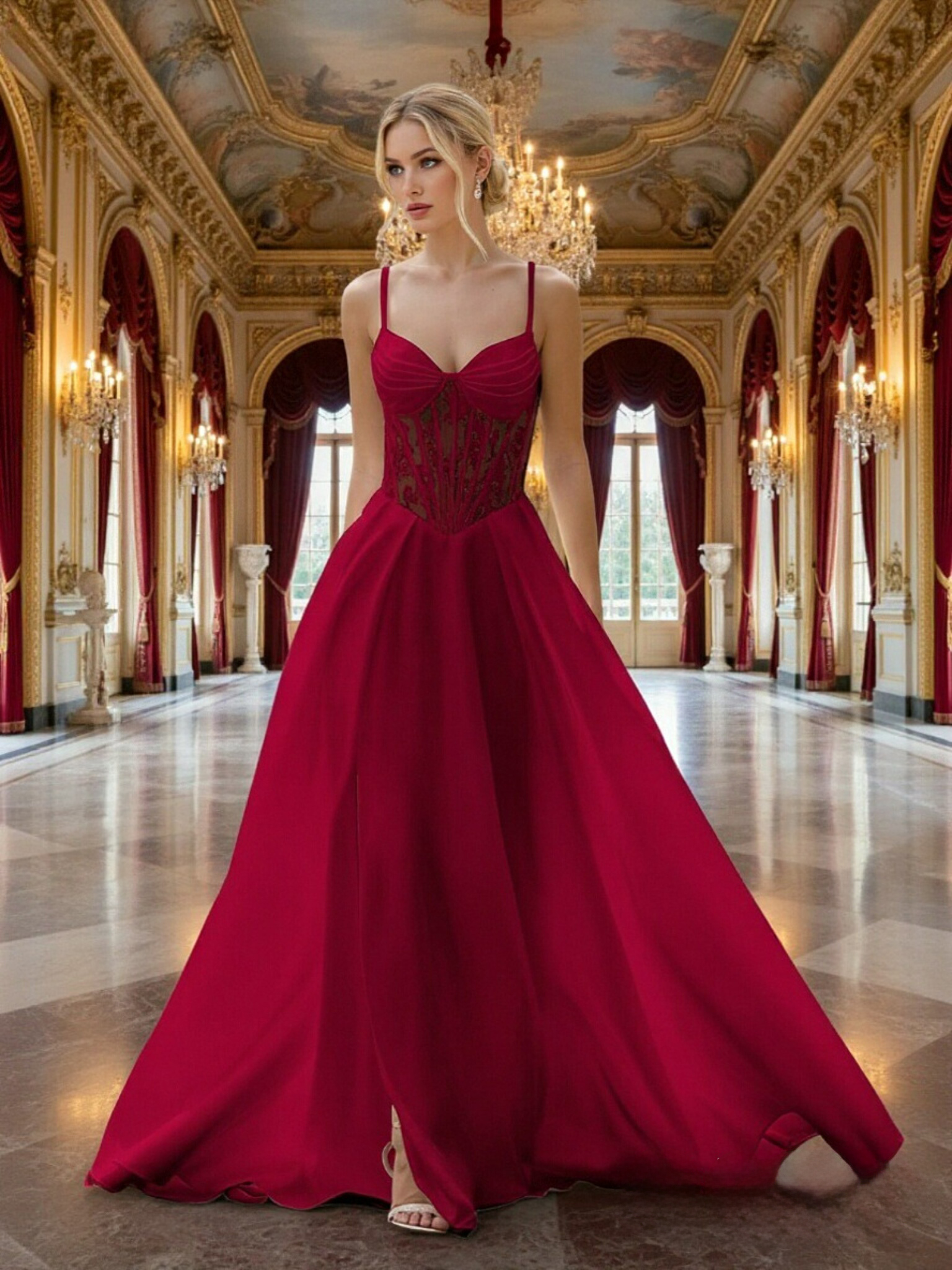 Spaghetti Straps Tulle A Line Applique Prom Dresses