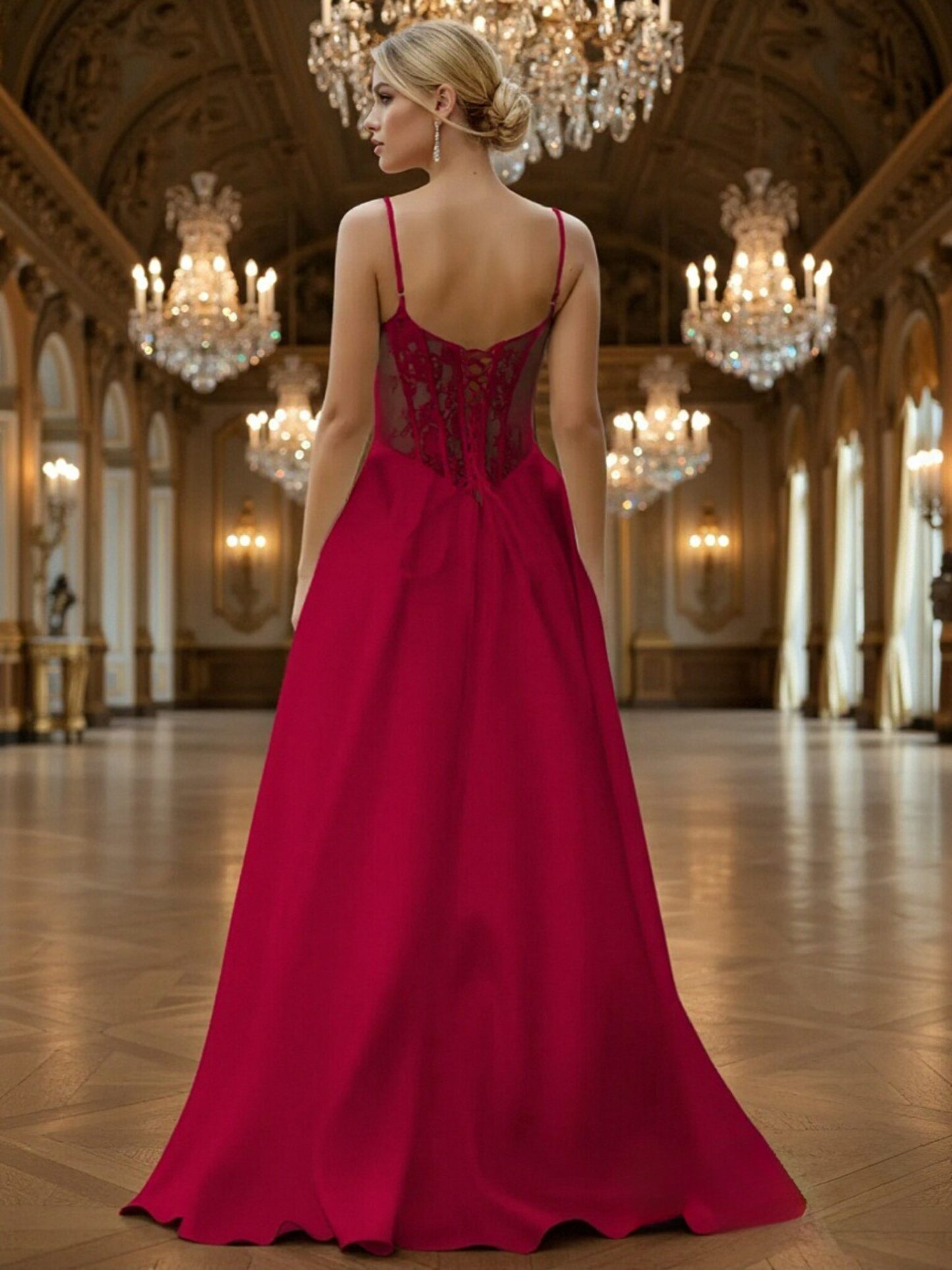 Spaghetti Straps Tulle A Line Applique Prom Dresses