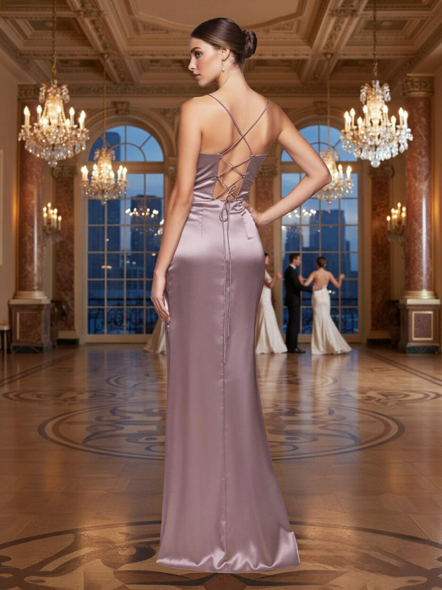 Spaghetti Straps Satin Mermaid Pleats Prom Dresses