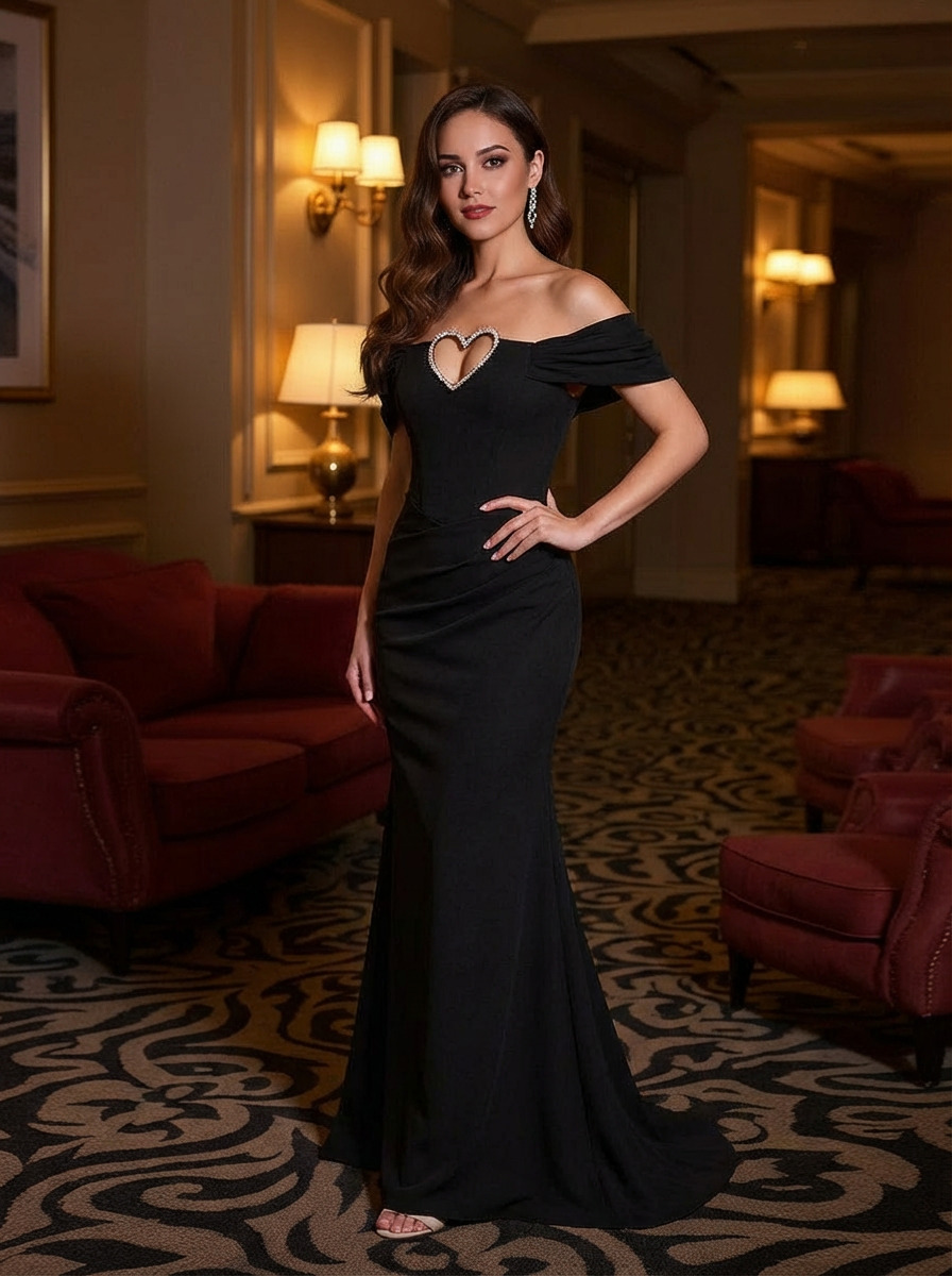 Off Shoulder Mermaid Satin Beadings Floor Length Prom Dresses