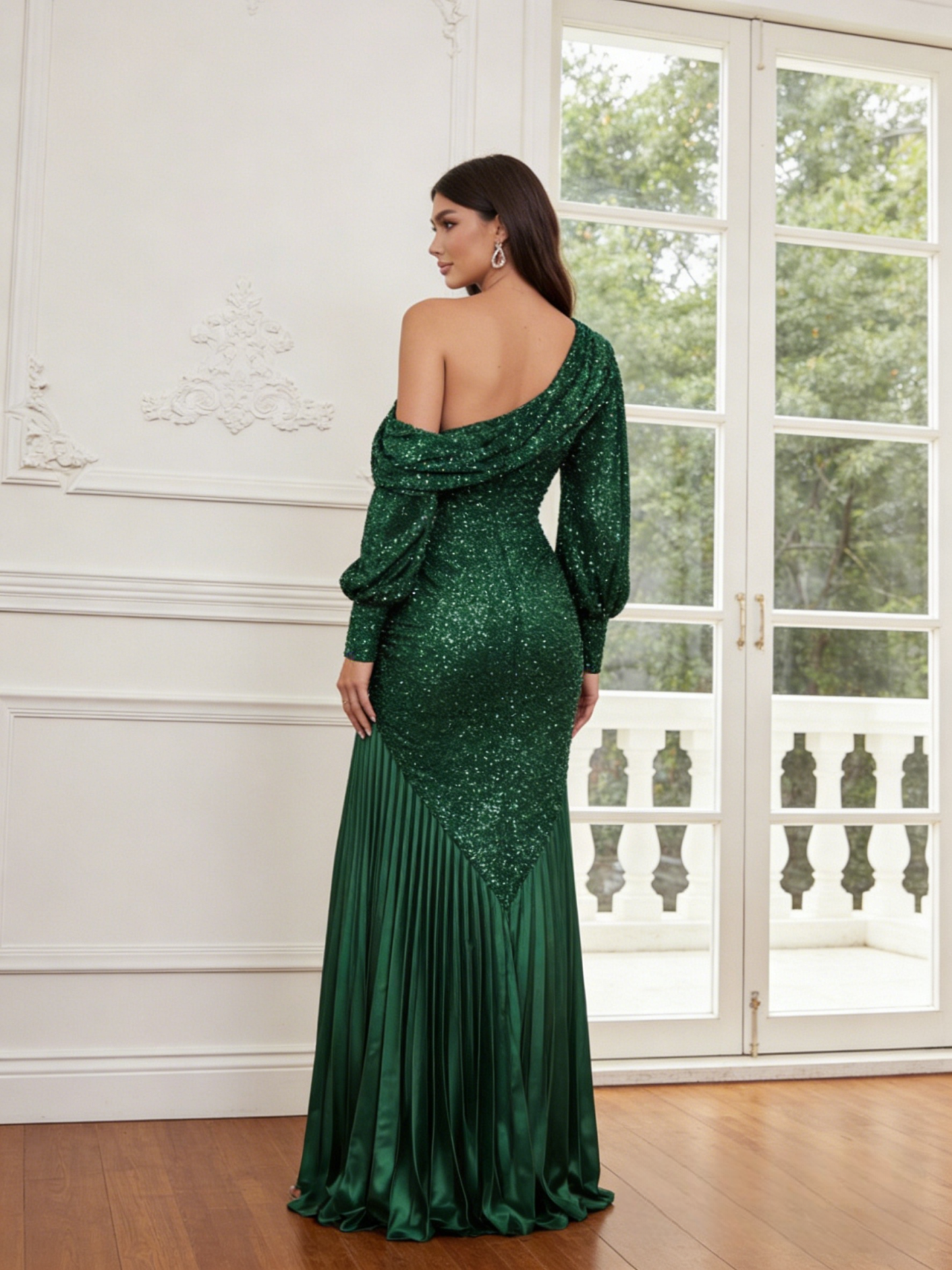 Off Shoulder Glitter Sequin Mermaid Long Sleeves Prom Dresses