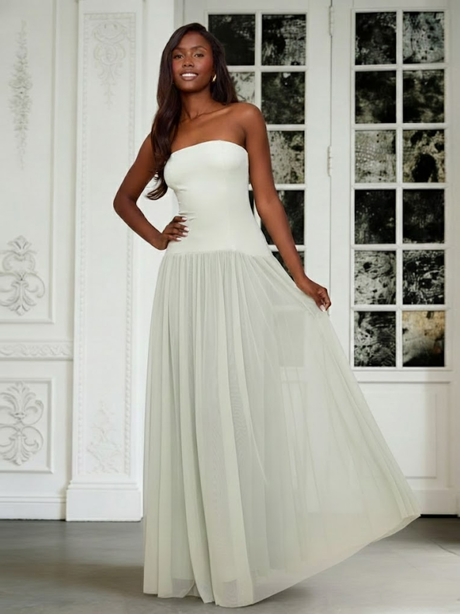 Strapless Chiffon A Line Pleated Prom Dresses