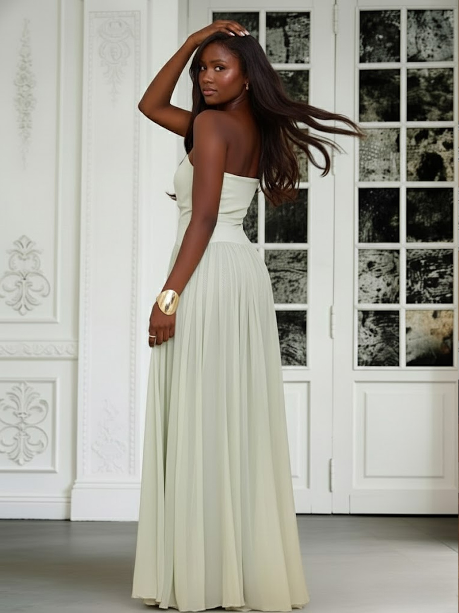 Strapless Chiffon A Line Pleated Prom Dresses