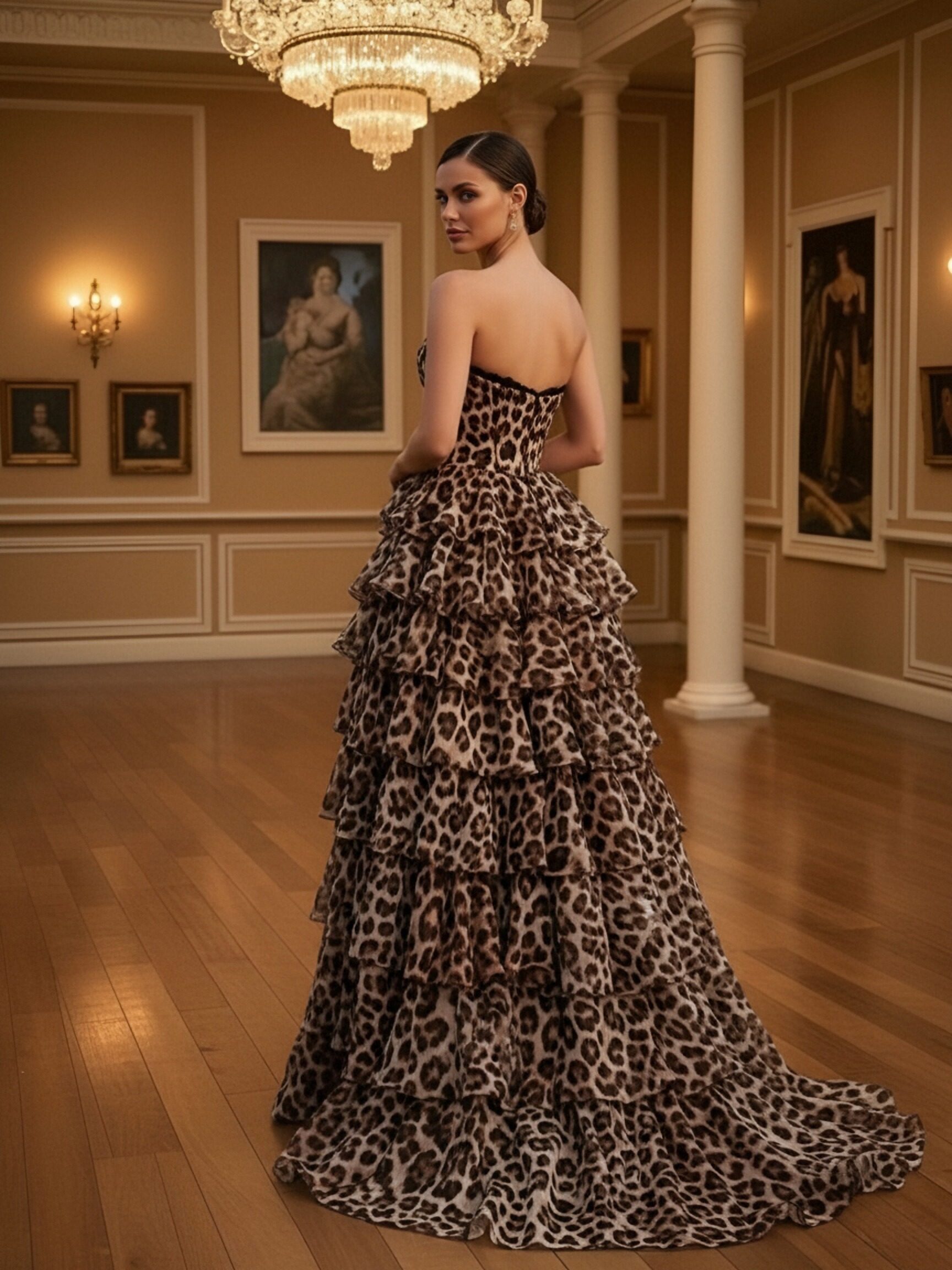 Strapless Chiffon Tiered Prom Dresses with Slit