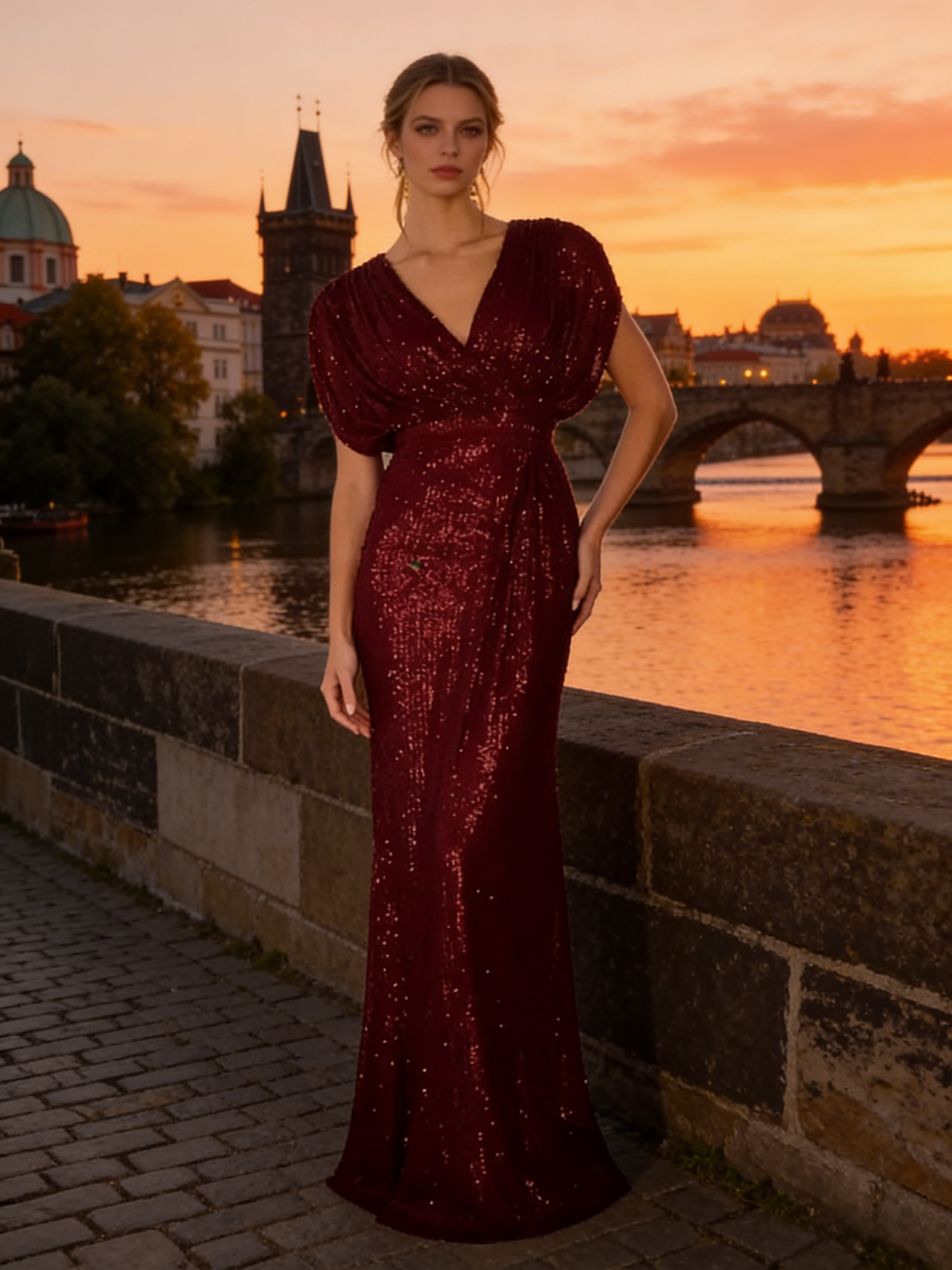 Sequin V Neck Sleeveless Mermaid Prom Dresses