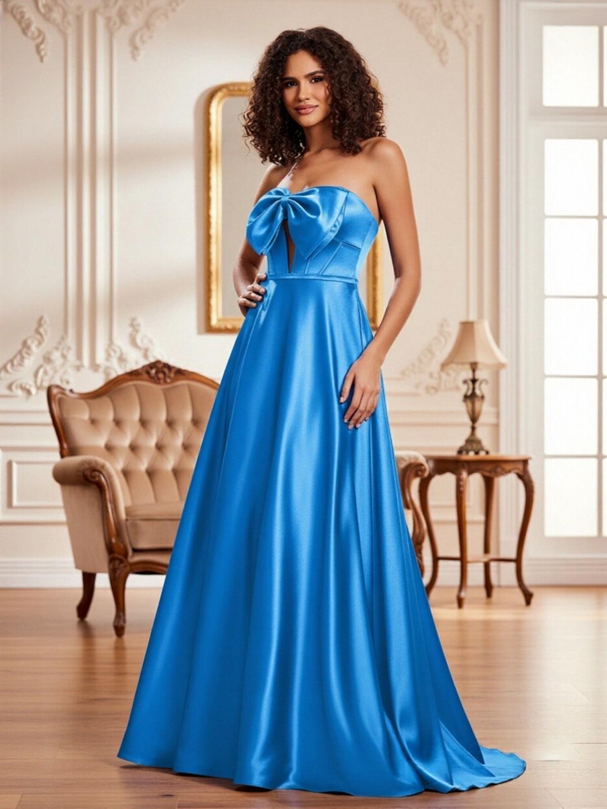 Sleeveless Tube Top A Line Satin Prom Dresses