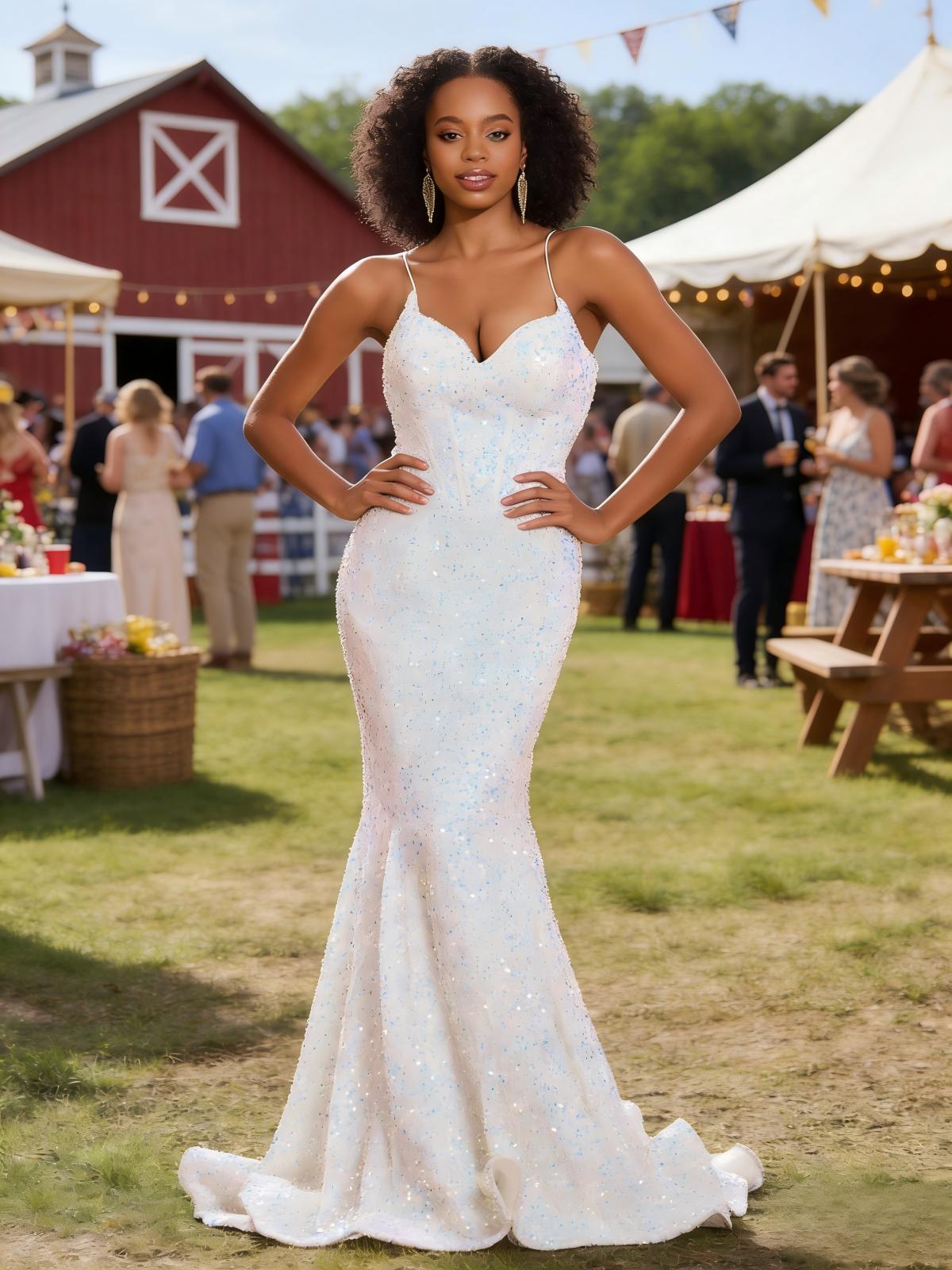 Glitter Sequin Spaghetti Straps Mermaid Prom Dresses