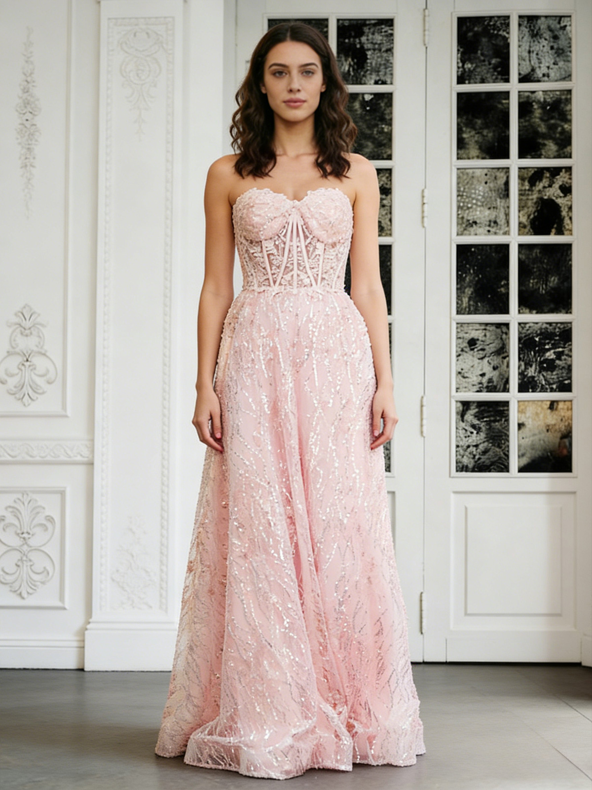 Strapless Sweetheart Appliques Tulle A Line Prom Dresses