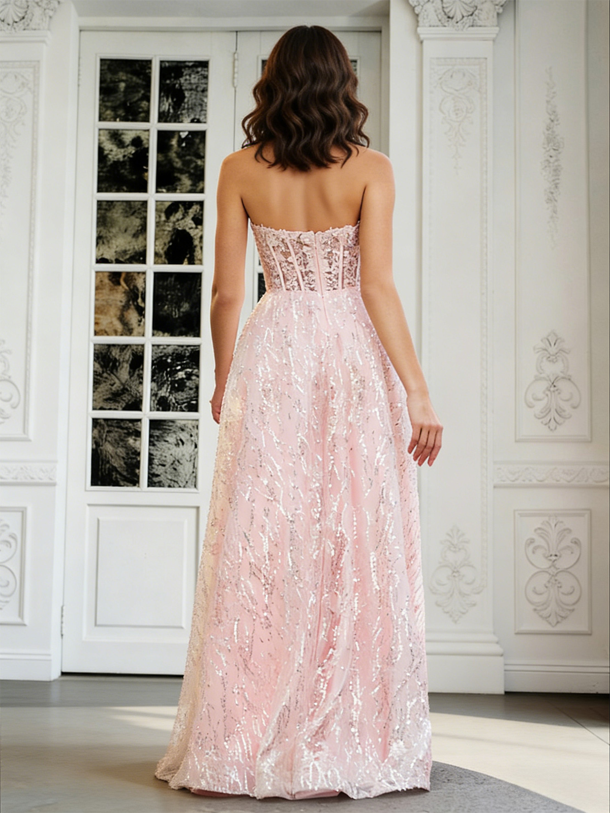 Strapless Sweetheart Appliques Tulle A Line Prom Dresses