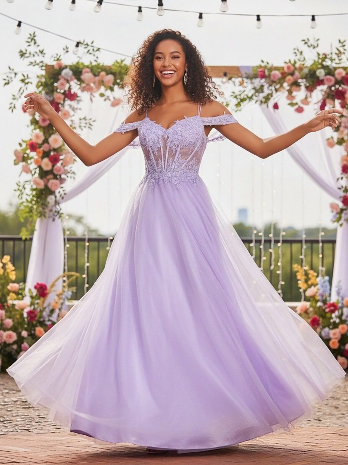 Off Shoulder Sweetheart Tulle A Line Prom Dresses