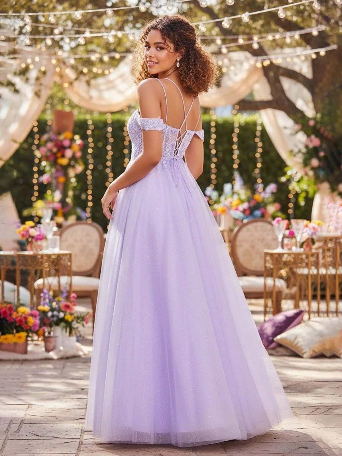 Off Shoulder Sweetheart Tulle A Line Prom Dresses