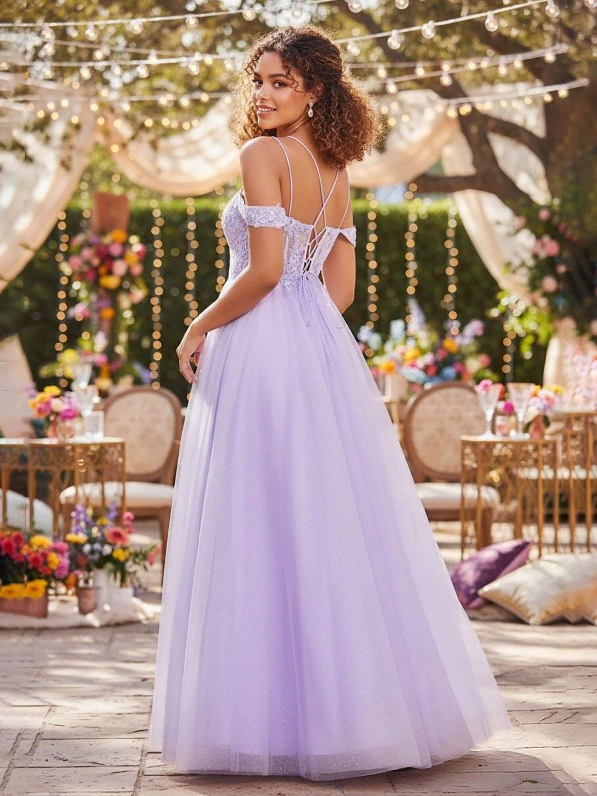 Off Shoulder Sweetheart Tulle A Line Prom Dresses
