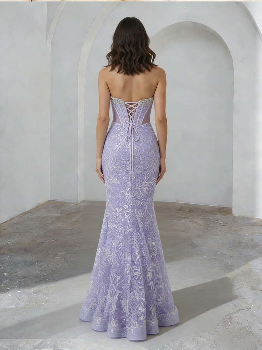 Strapless Sweetheart Appliques Lace Mermaid Prom Dresses