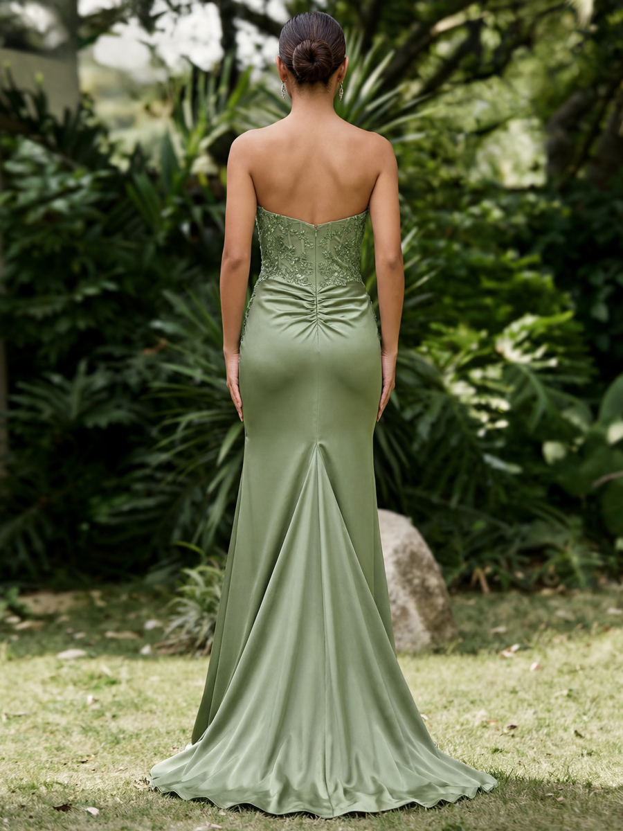 Strapless Appliques Mermaid Prom Dresses with Slit