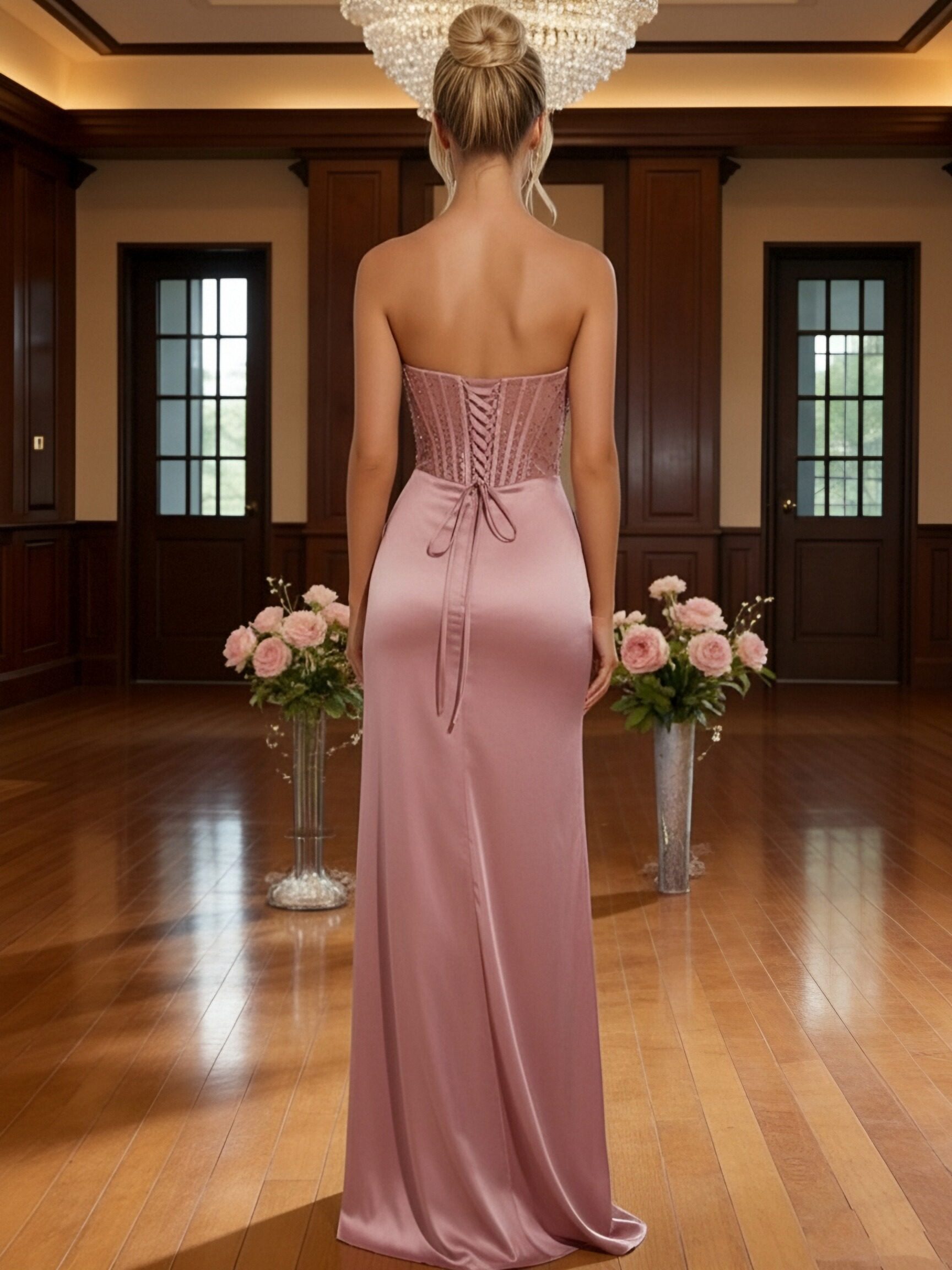 Strapless Sweetheart Glitter Mermaid Satin Prom Dresses