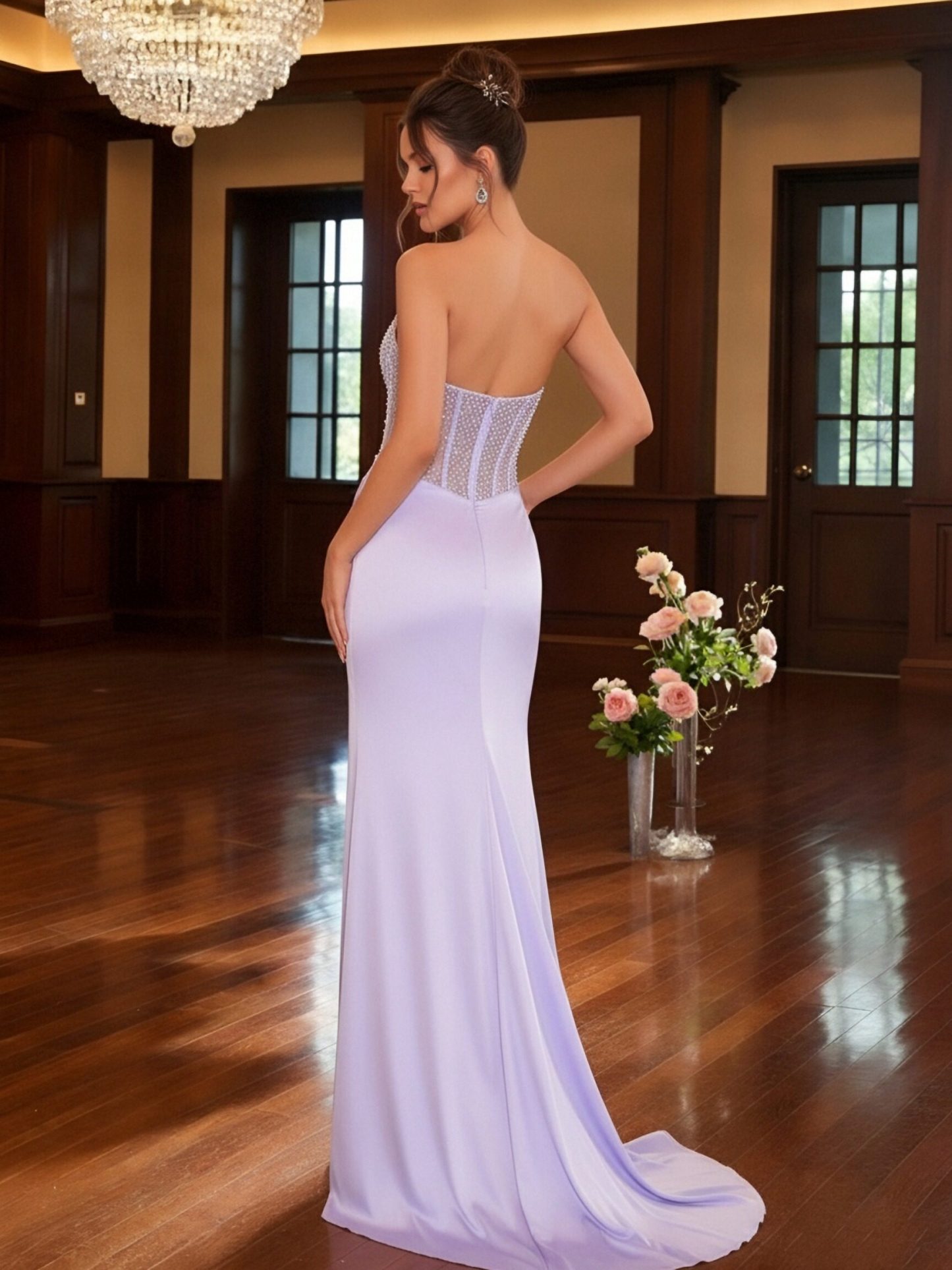 Strapless Sweetheart Satin Mermaid Prom Dresses with Slit