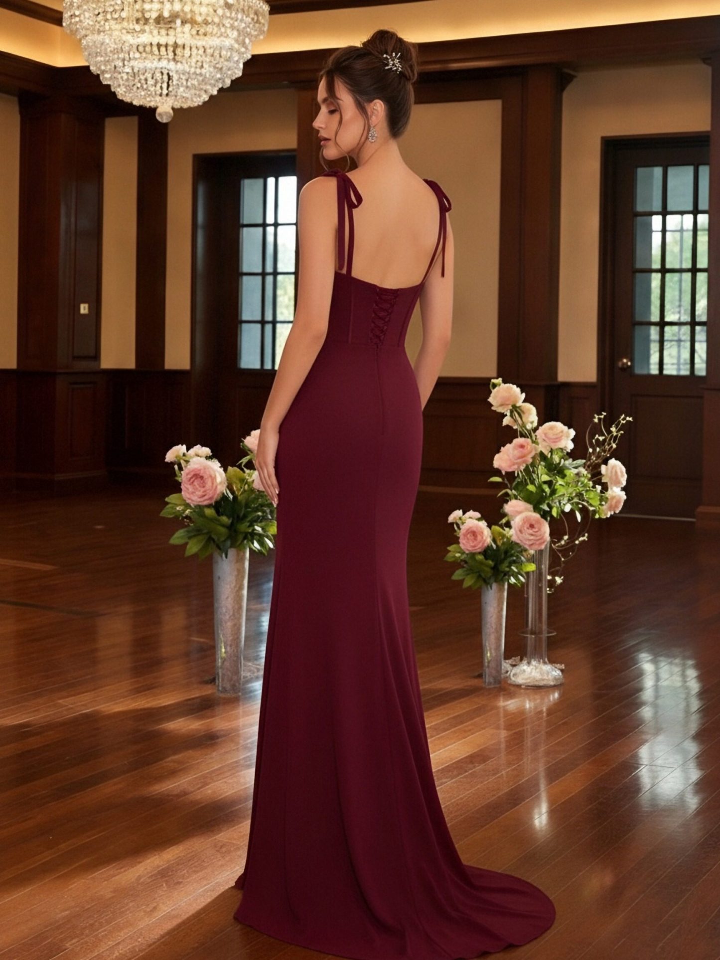 Spaghetti Strap Satin Mermaid Prom Dresses with Slit