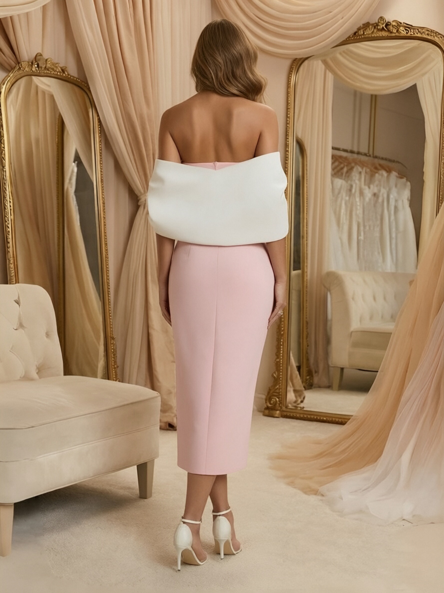 Off Shoulder Bodycon Satin Half Sleeves Formal Dresses