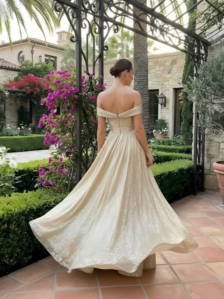 Off Shoulder Glitter Tulle A Line Pleats Sleeveless Formal Dresses