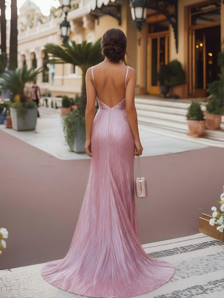 V Neck Glitter Tulle Mermaid Sleeveless Pleats Formal Dresses