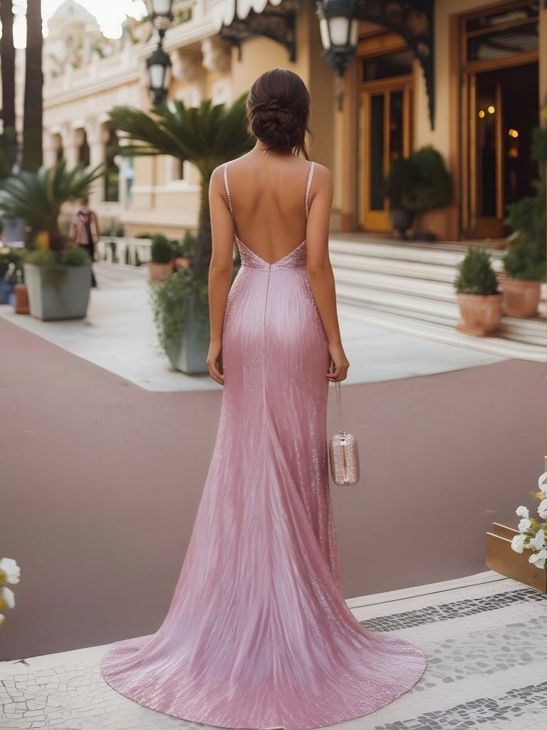 V Neck Glitter Tulle Mermaid Sleeveless Pleats Formal Dresses