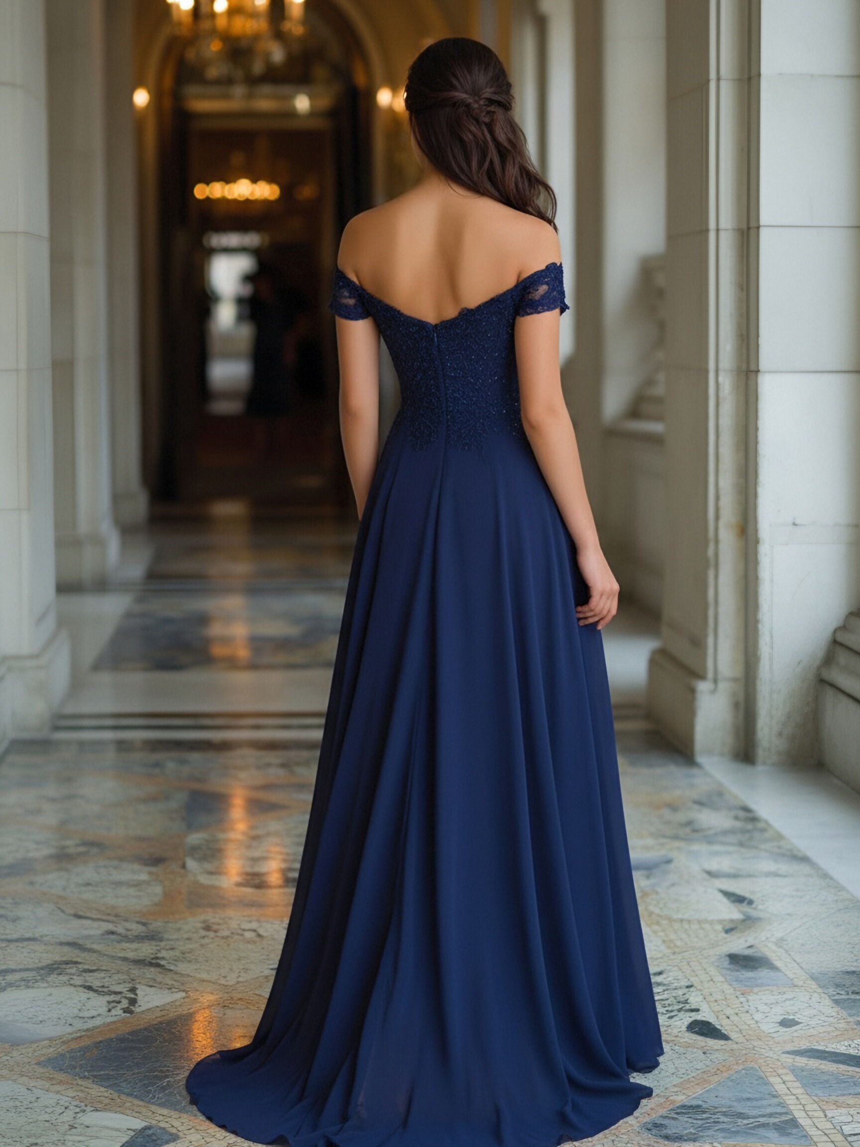 Off Shoulder Chiffon A Line Sleeveless Applique Formal Dresses