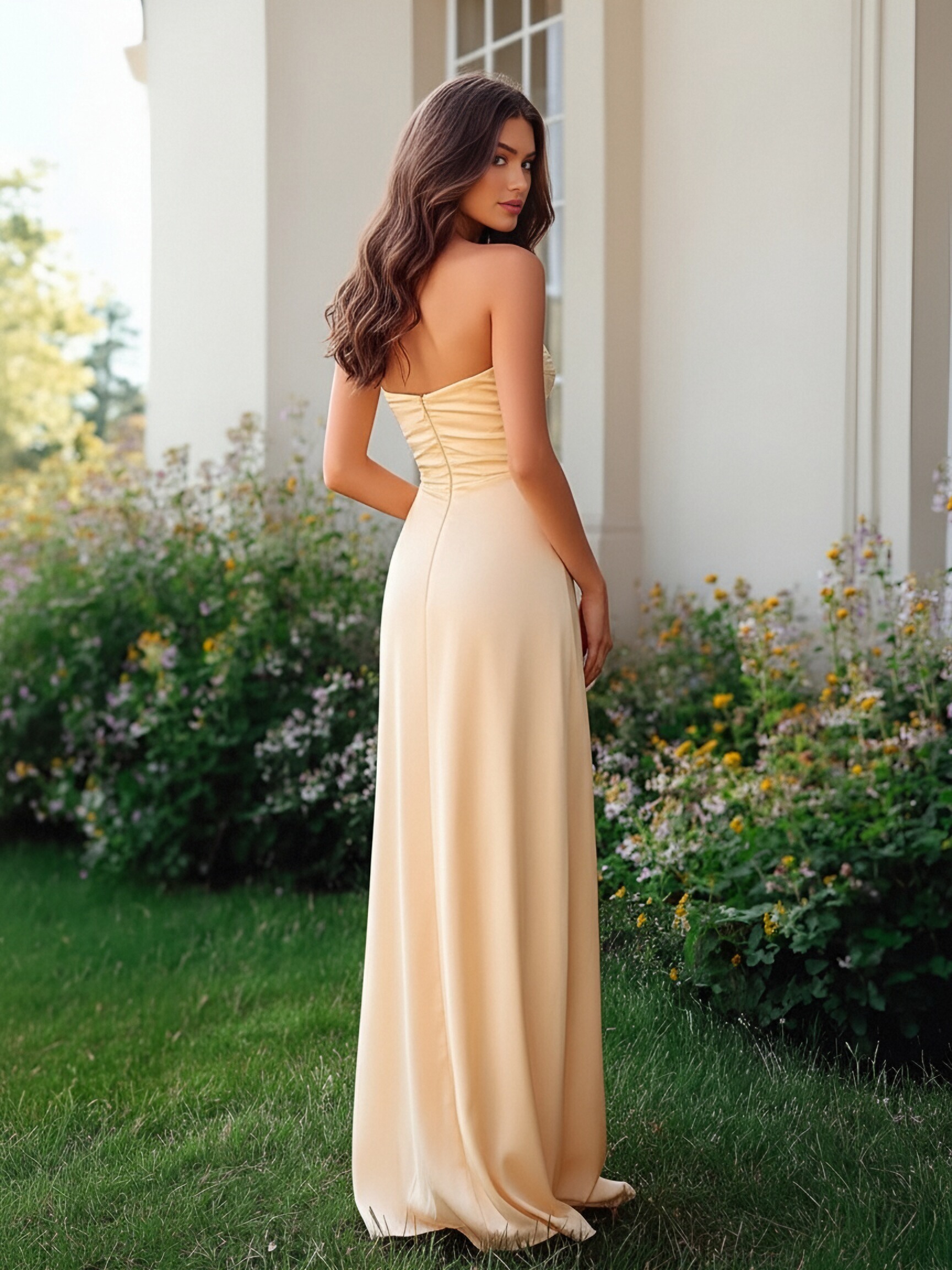 Strapless Satin Mermaid Sleeveless Pleats Formal Dresses