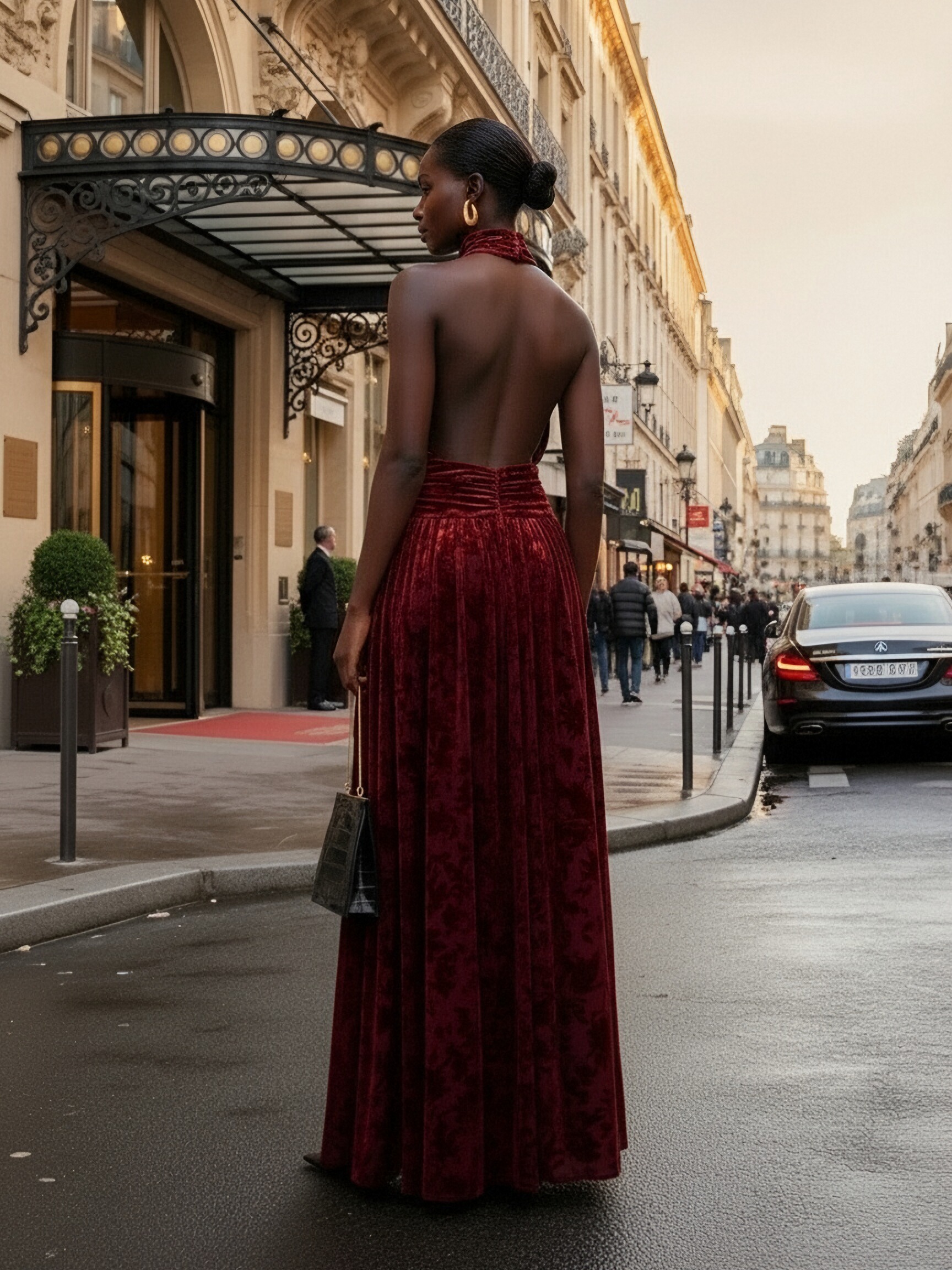 Halter Velvet A Line Sleeveless Pleats Formal Dresses