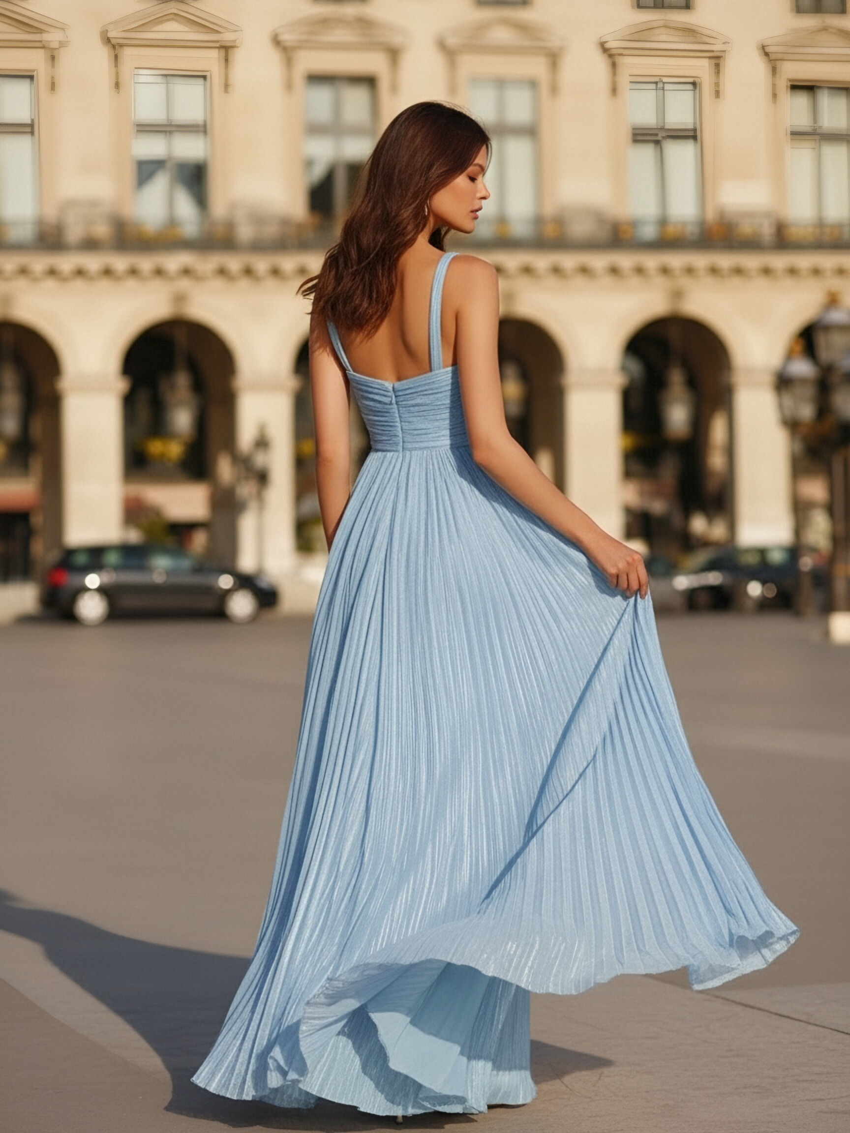 Spaghetti Straps Glitter Tulle A Line Sleeveless Pleats Formal Dresses