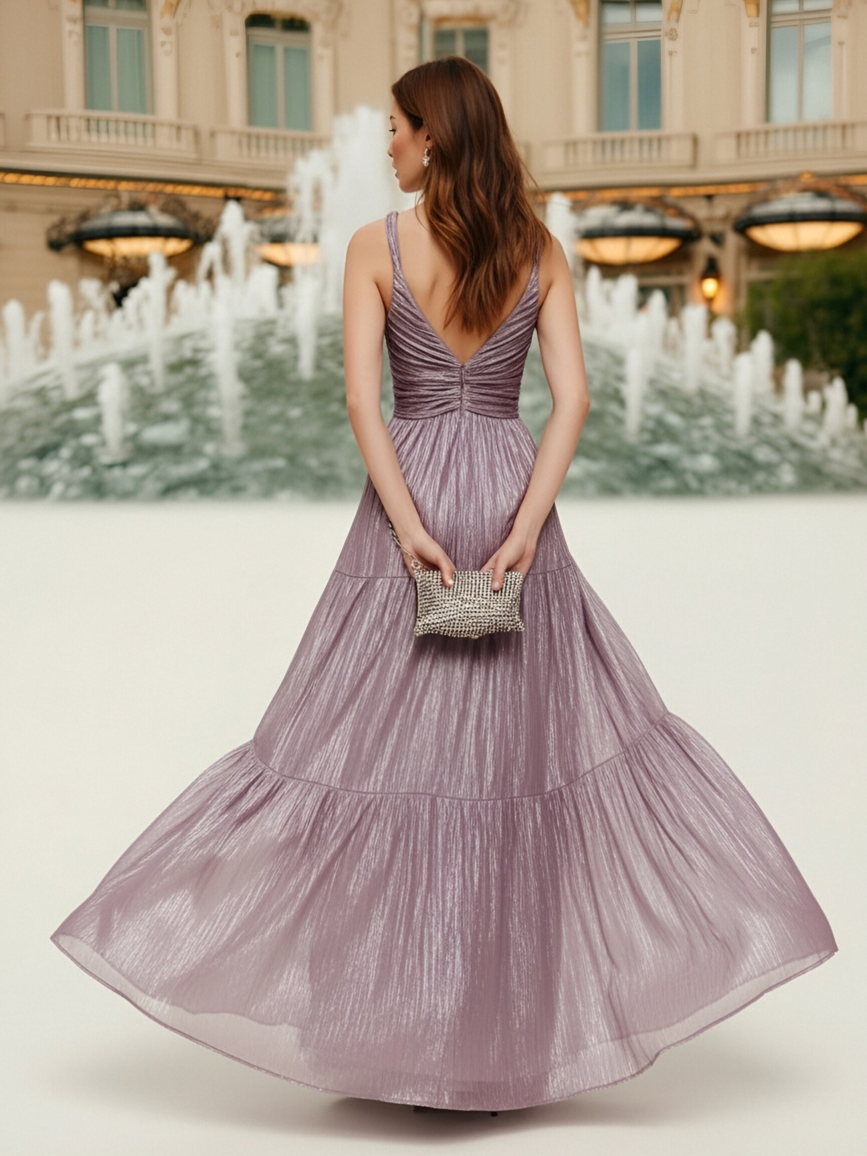 V Neck Glitter Tulle A Line Sleeveless Pleats Formal Dresses