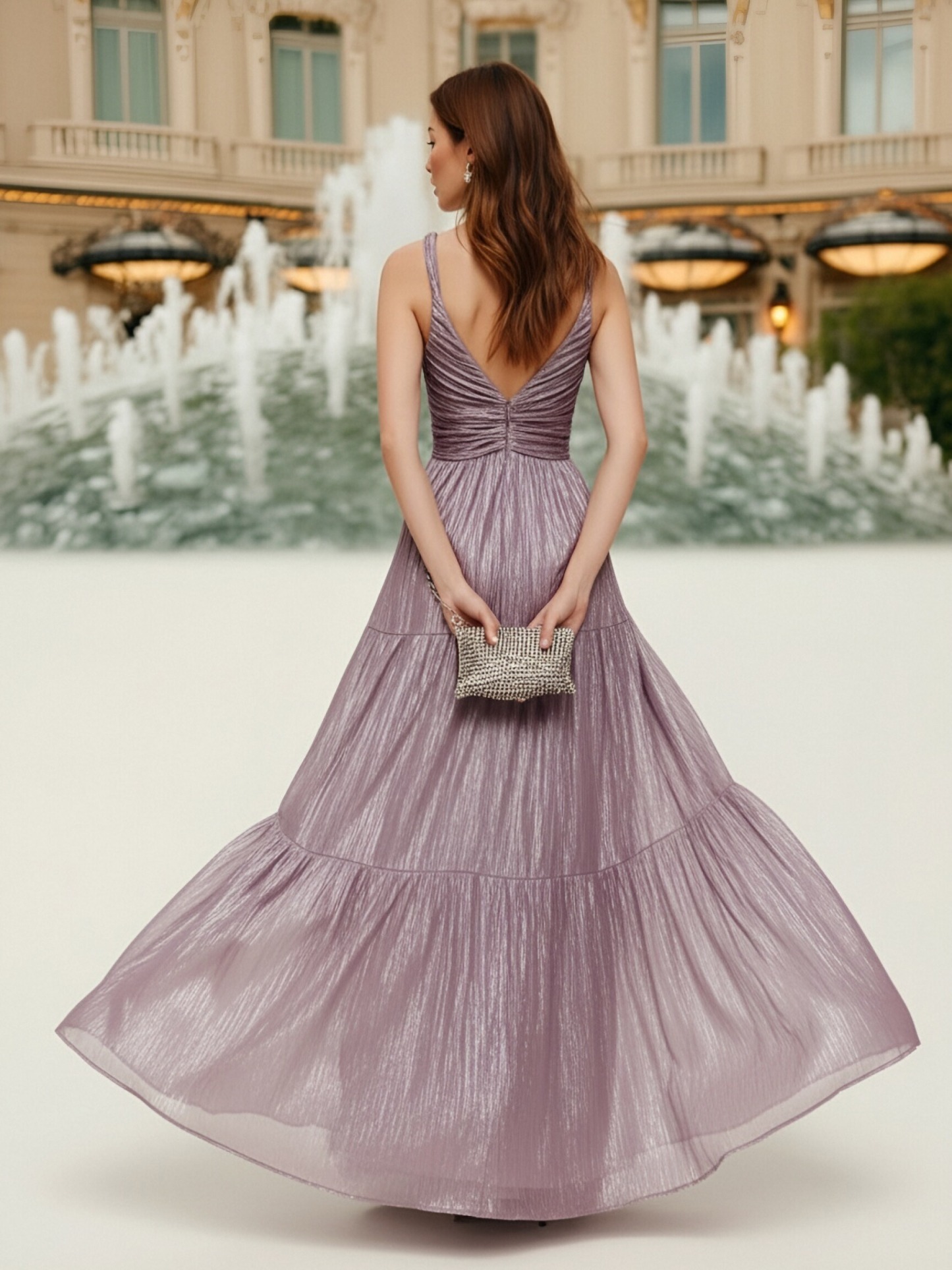 V Neck Glitter Tulle A Line Sleeveless Pleats Formal Dresses