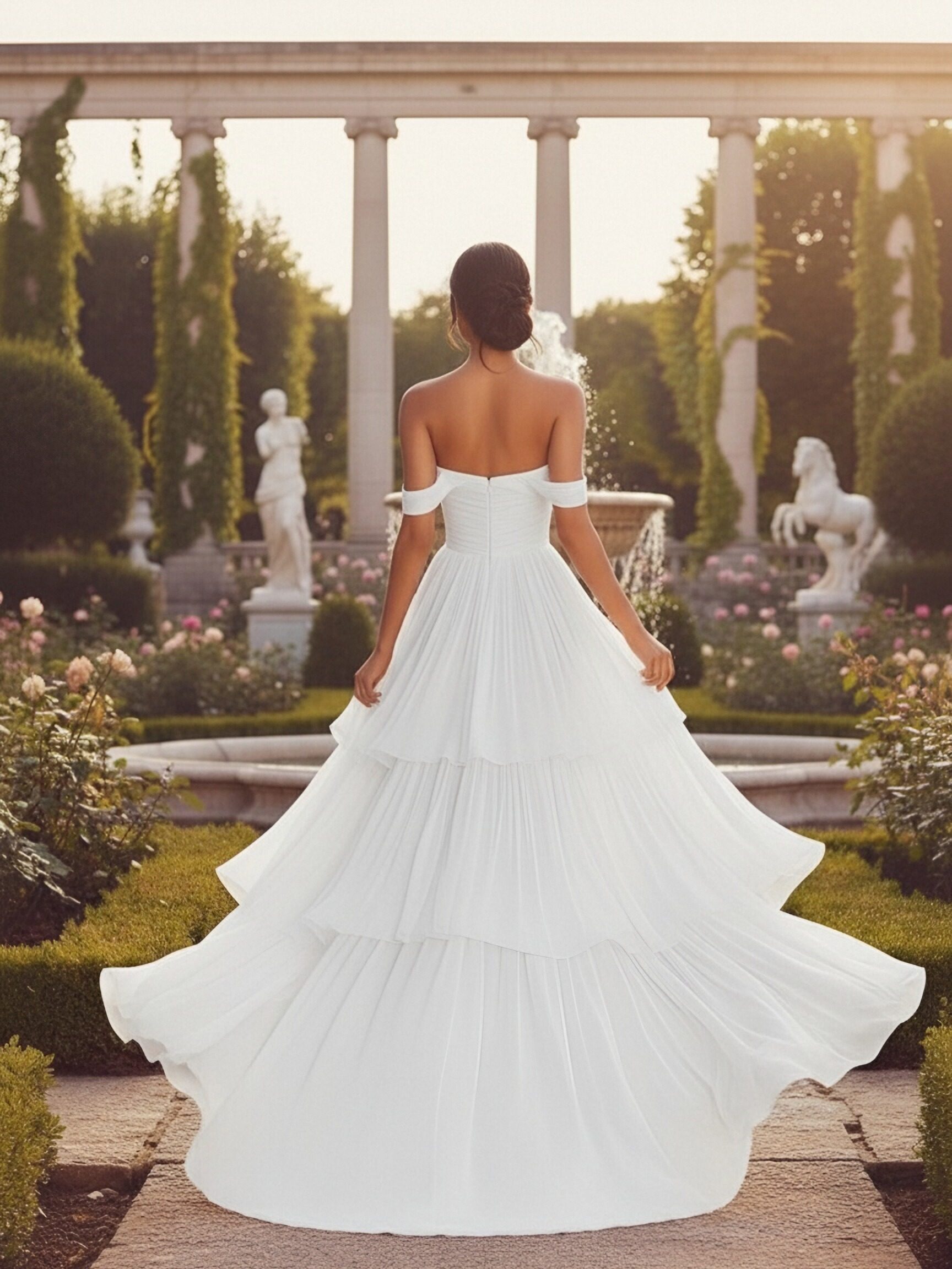 Off Shoulder Sweetheart Tiered A Line Chiffon Formal Dresses