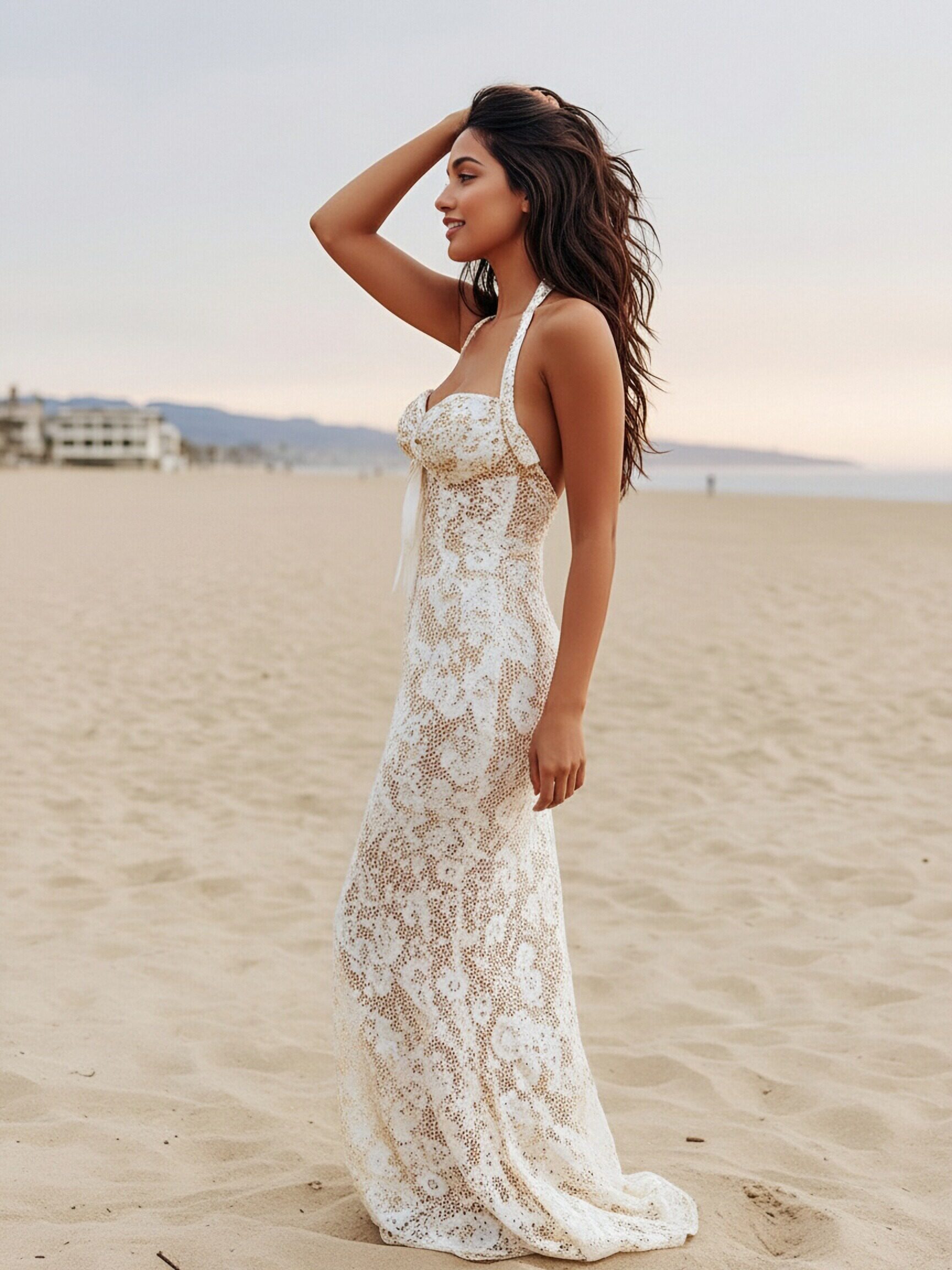 Halter Sweetheart Appliques Lace Mermaid Formal Dresses