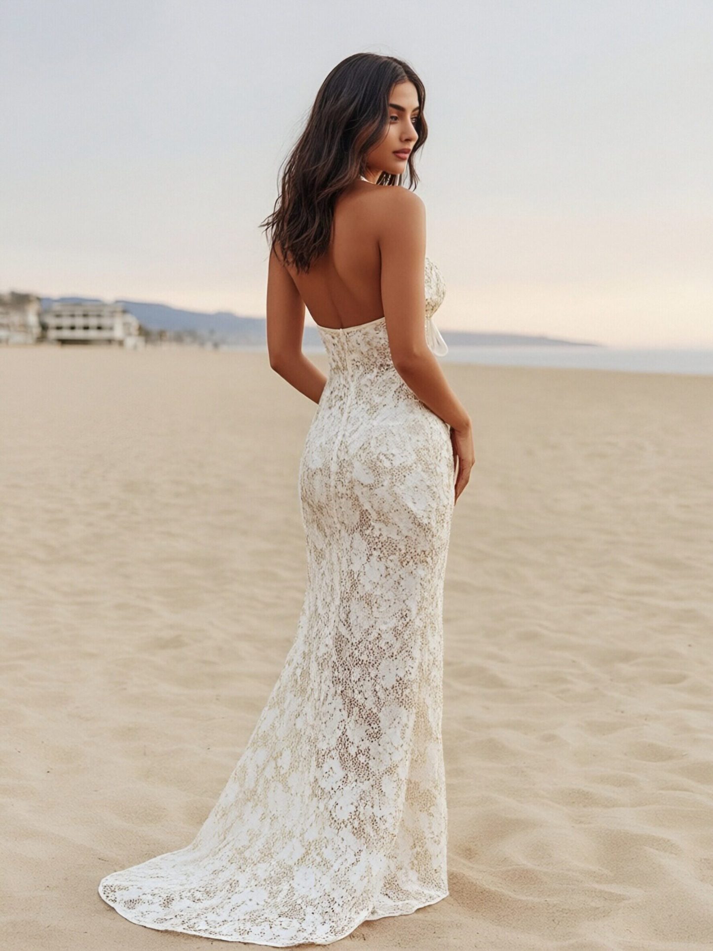 Halter Sweetheart Appliques Lace Mermaid Formal Dresses