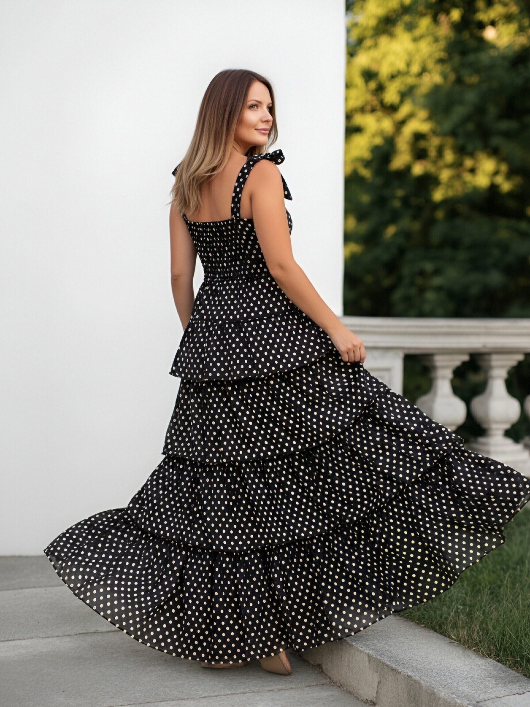 Square Neck Spaghetti Straps Tiered A Line Chiffon Formal Dresses