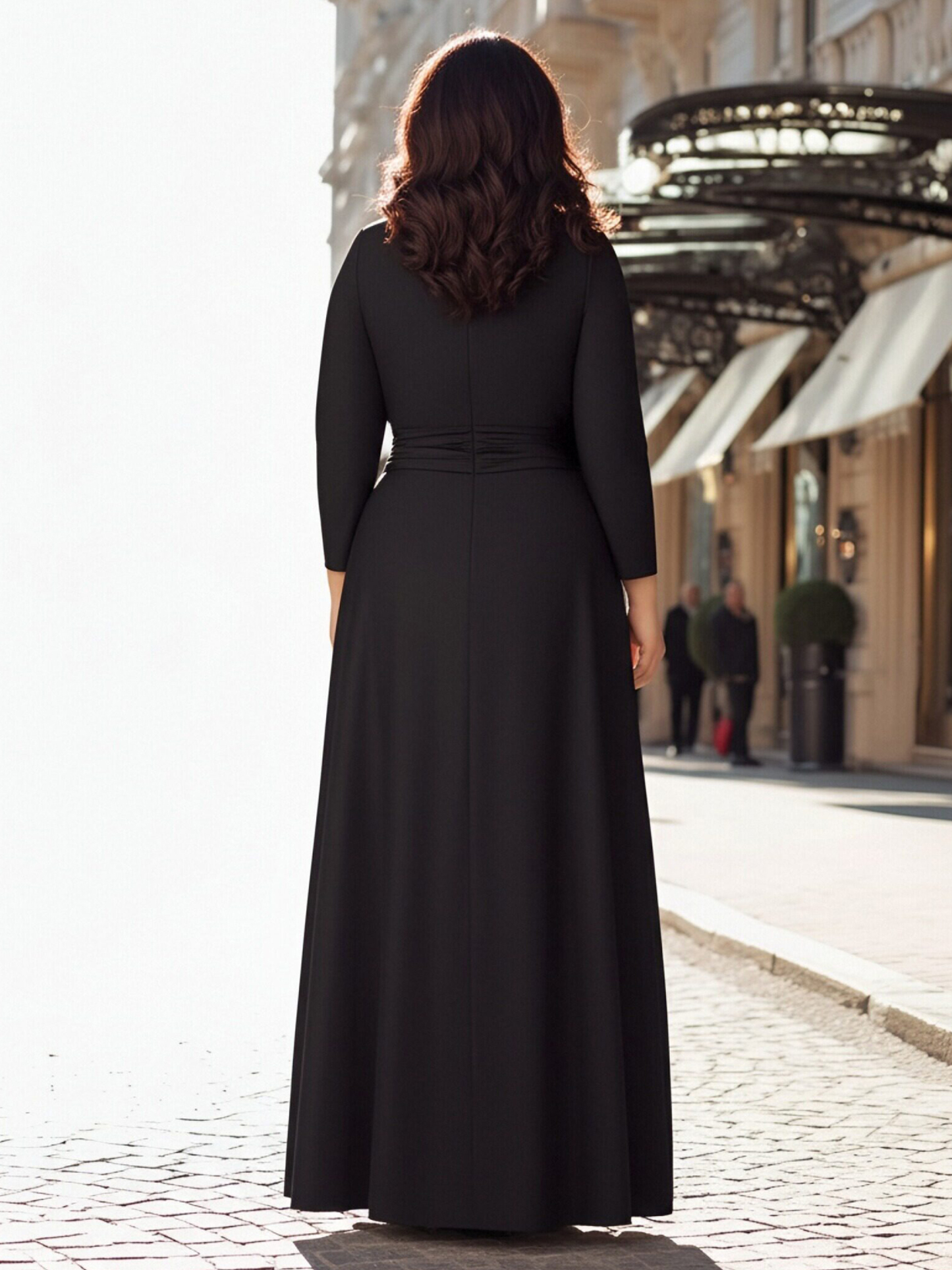 Long Sleeves V Neck A Line Pleated Beaded Formal Dresses