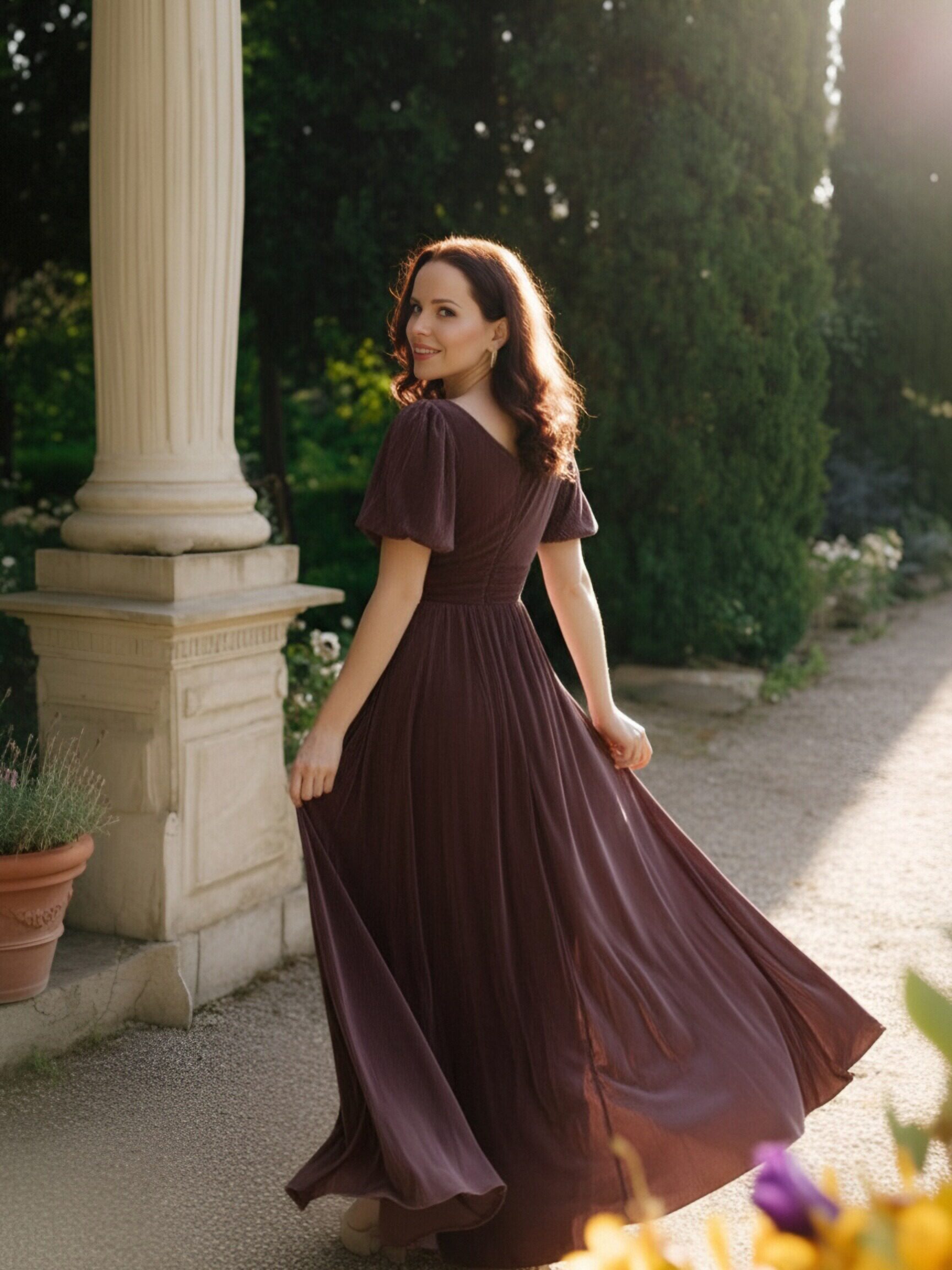 Short Sleeves V Neck A Line Pleated Formal Dresses