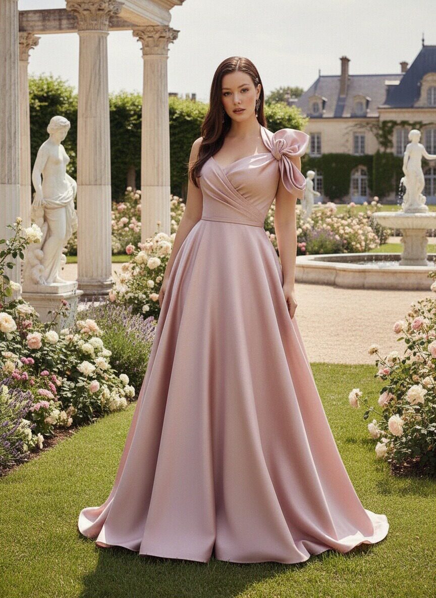 One Shoulder Backless A Line Formal Dresses with Bow