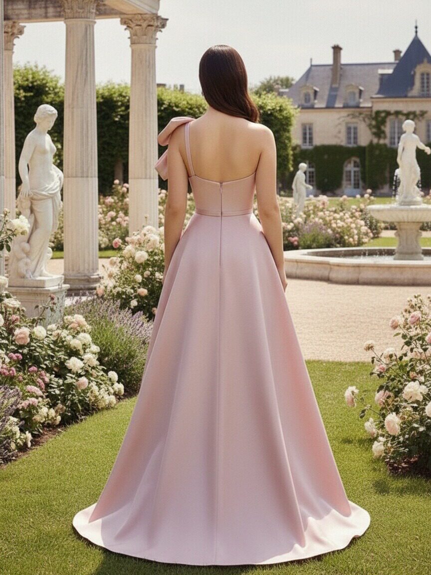 One Shoulder Backless A Line Formal Dresses with Bow