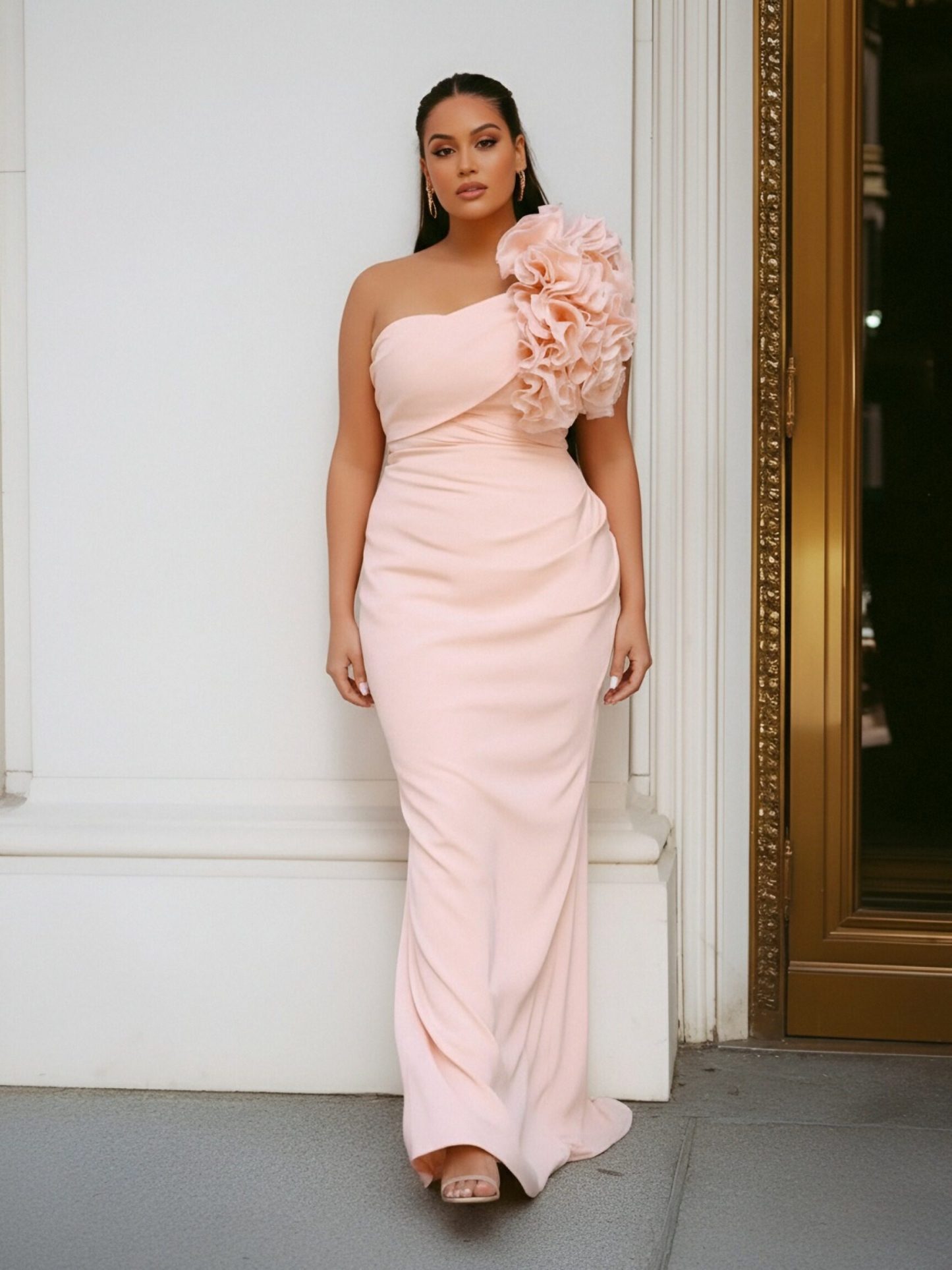 One Shoulder Mermaid Formal Dresses with Floral