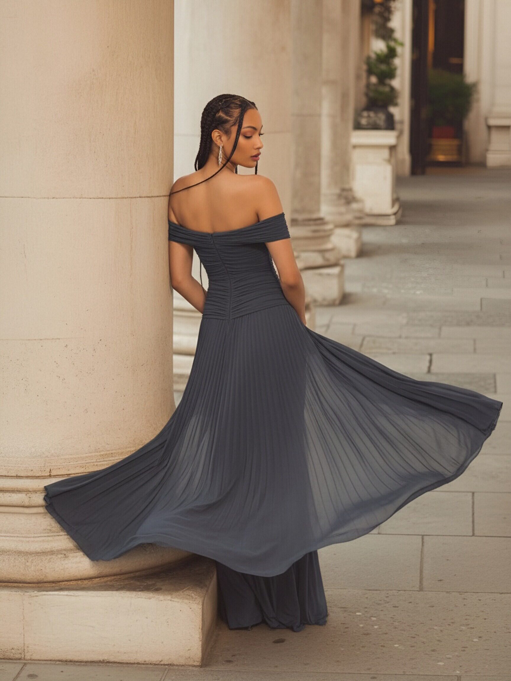 Off Shoulder Pleated Chiffon Formal Dresses