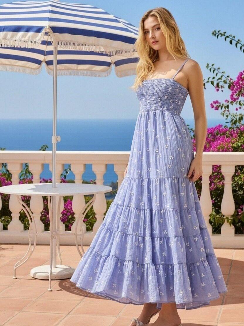 Spaghetti Straps Backless Floral A Line Holiday Dresses