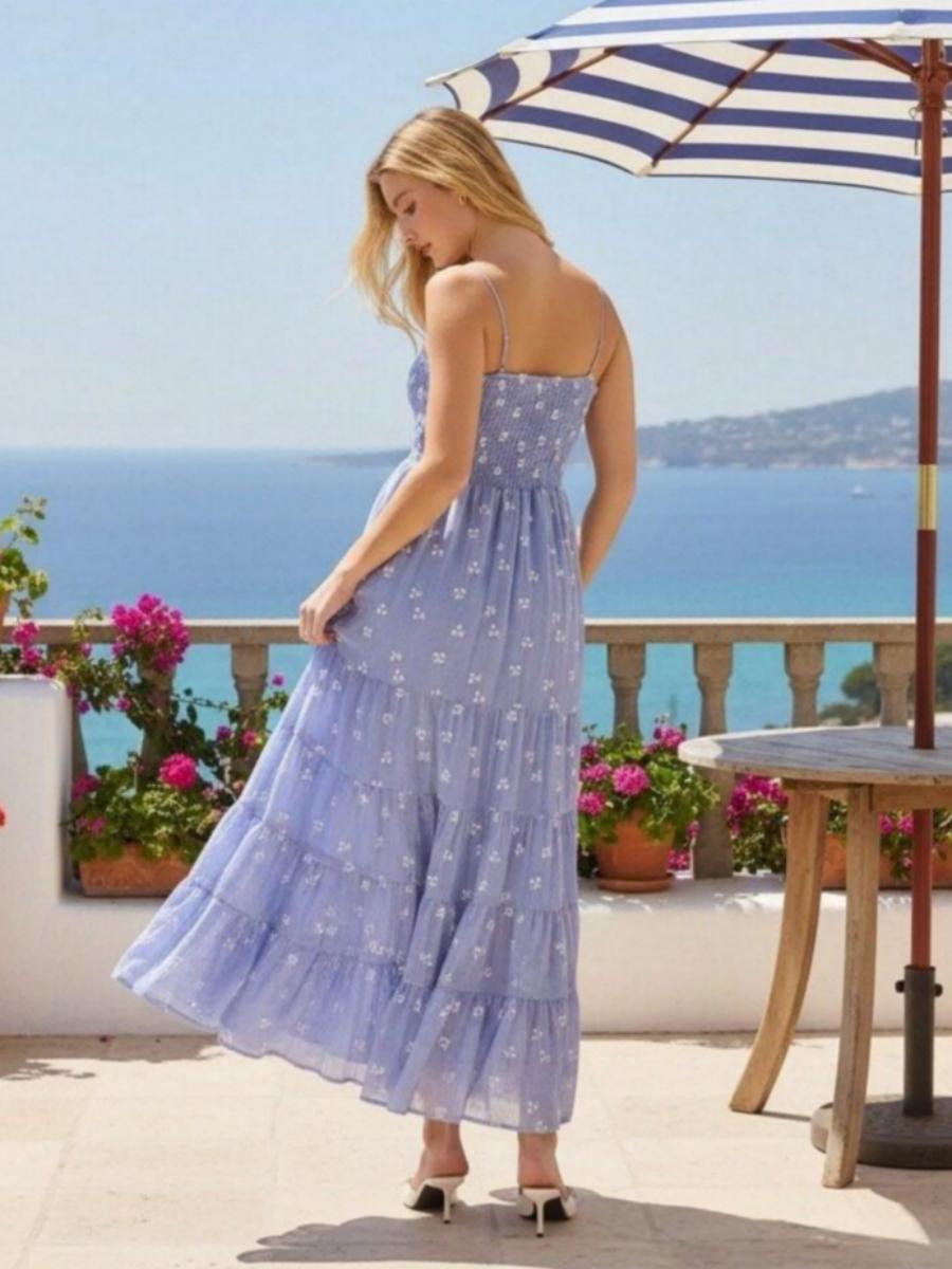 Spaghetti Straps Backless Floral A Line Holiday Dresses