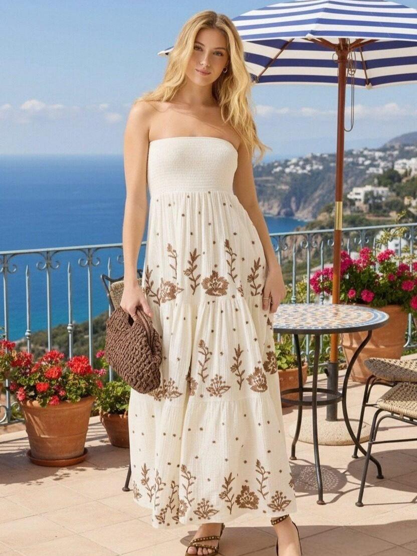 Strapless Backless Floral A Line Holiday Dresses