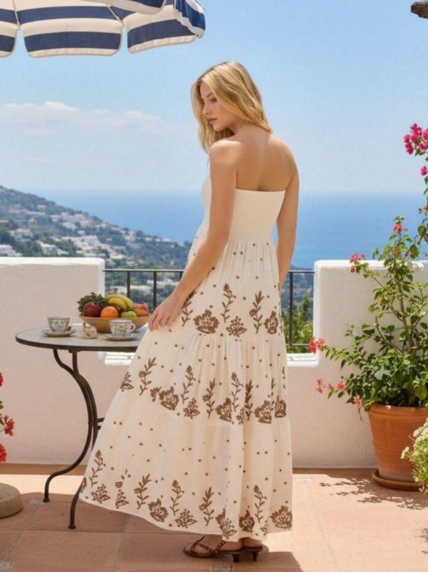 Strapless Backless Floral A Line Holiday Dresses