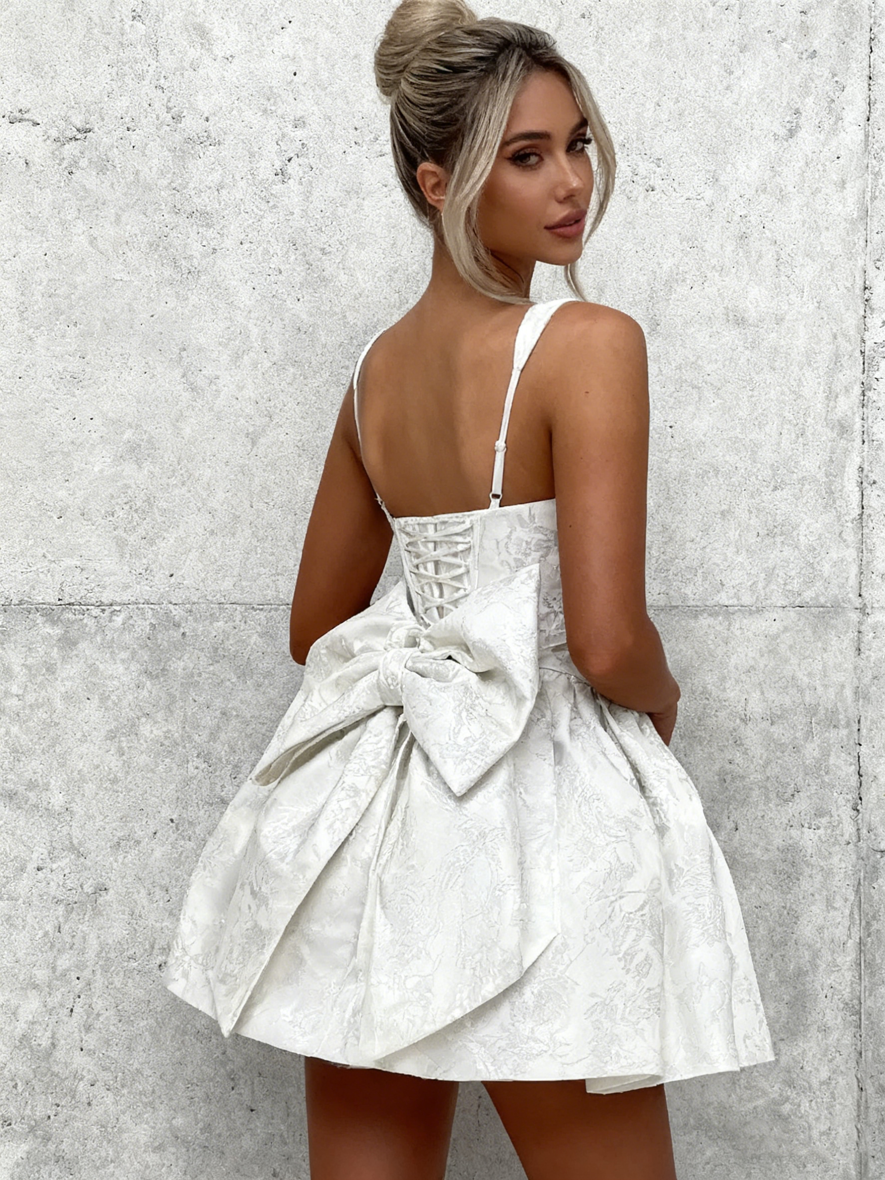 Satin Spaghetti Straps Mini Homecoming Dresses with Bow